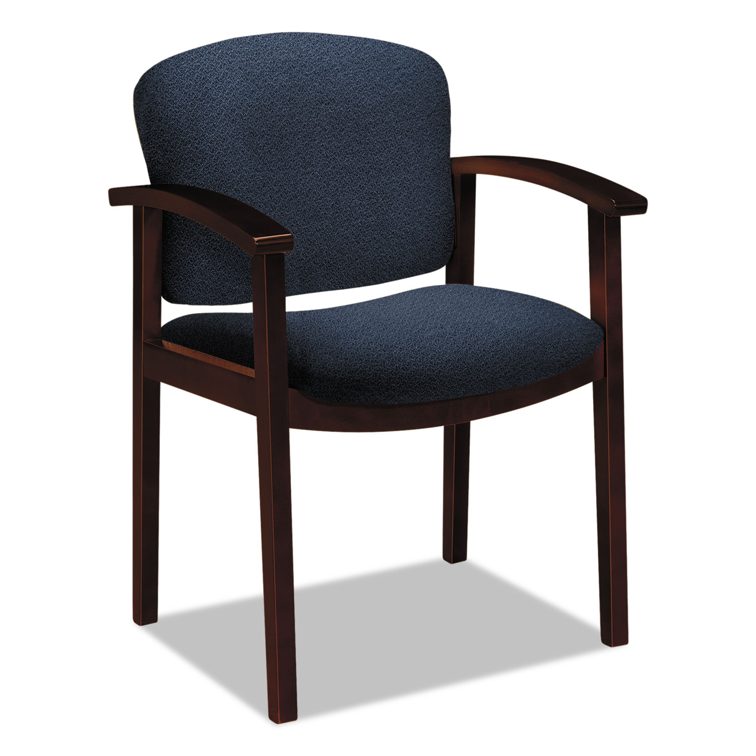 2111 Invitation Reception Series Wood Guest Chair, Mahogany/Solid Blue Fabric
