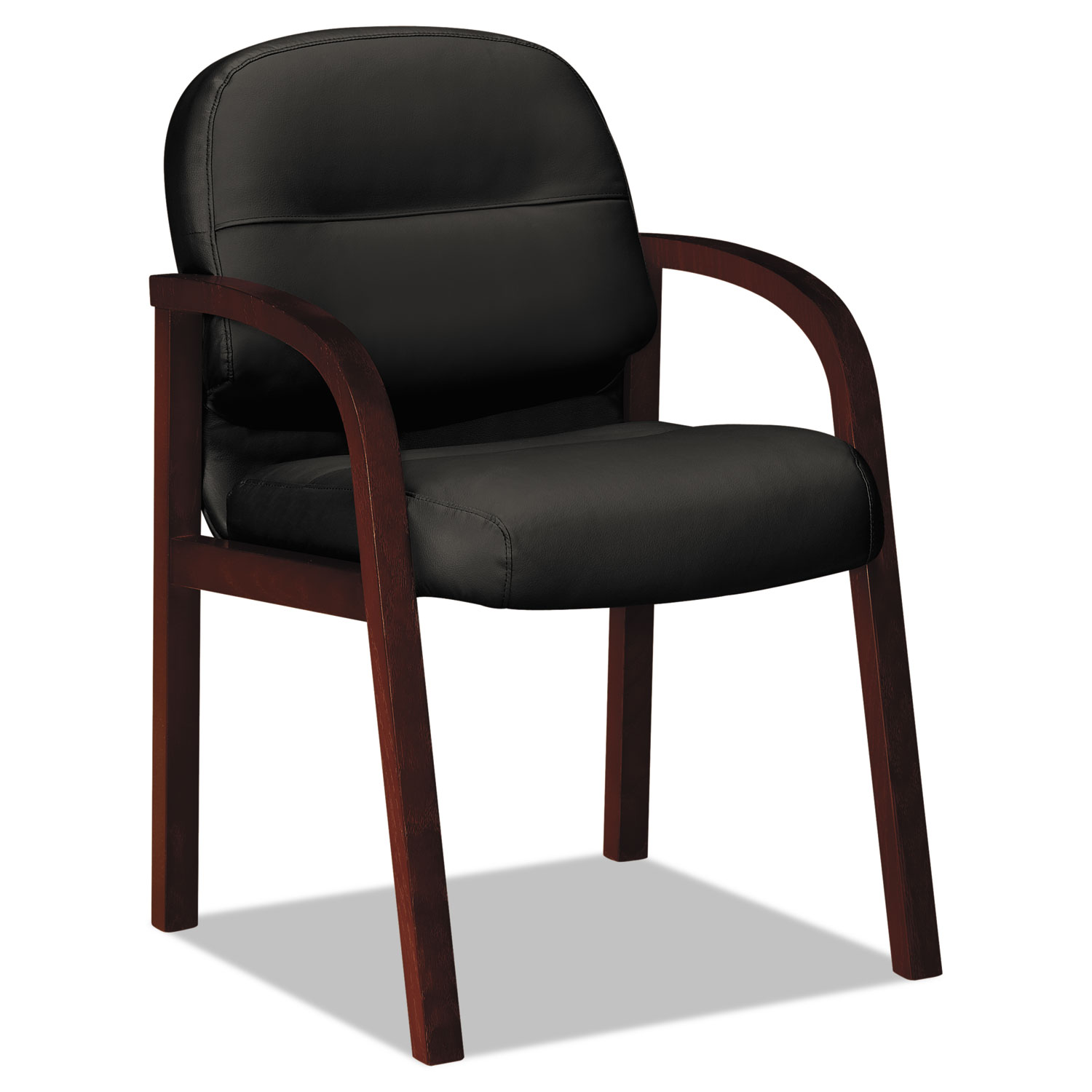 2190 Pillow-Soft Wood Series Guest Arm Chair, Mahogany/Black Leather