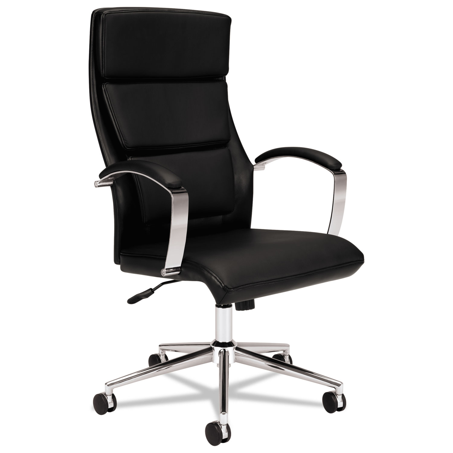  HON HVL105.SB11 HVL105 Executive High-Back Leather Chair, Supports up to 250 lbs., Black Seat/Black Back, Polished Aluminum Base (BSXVL105SB11) 