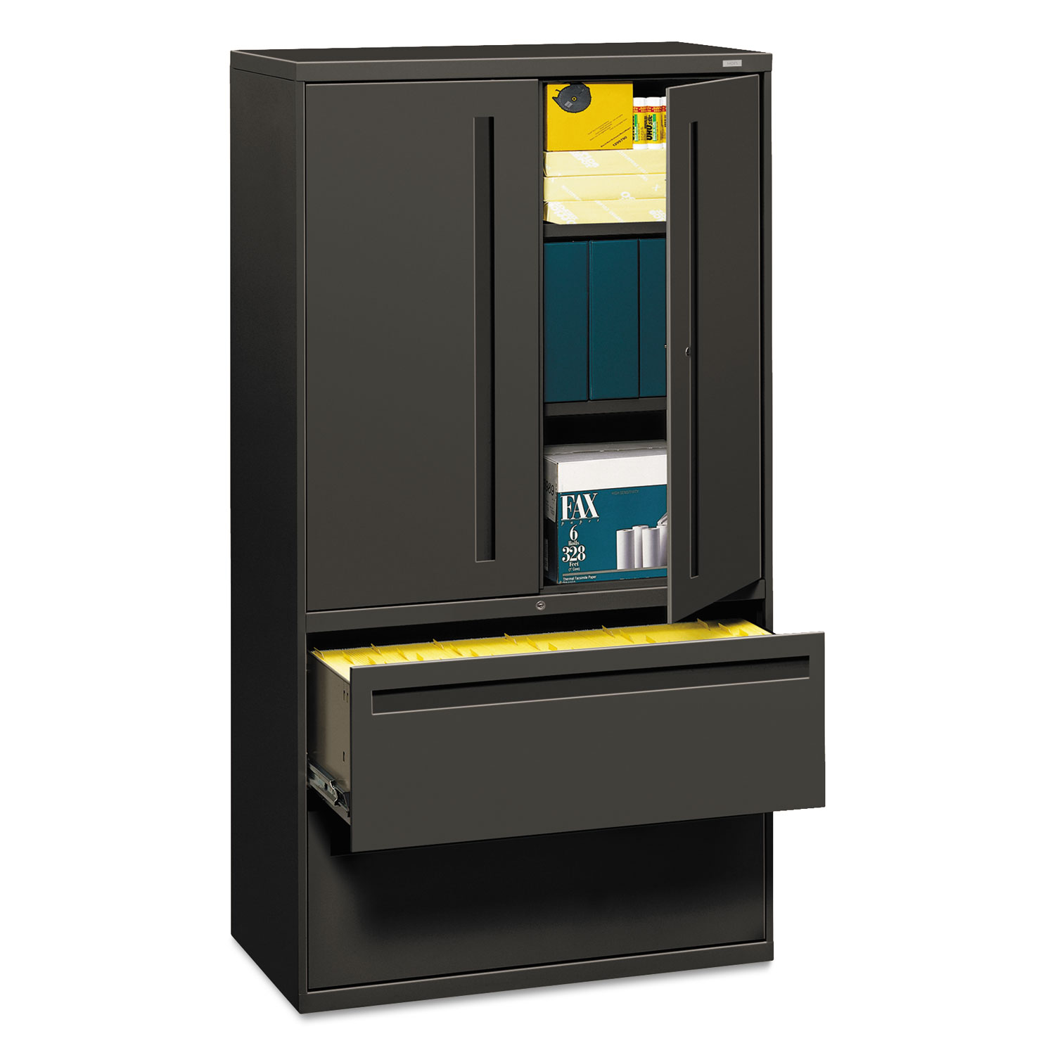 700 Series Lateral File w/Storage Cabinet, 36w x 19-1/4d, Charcoal
