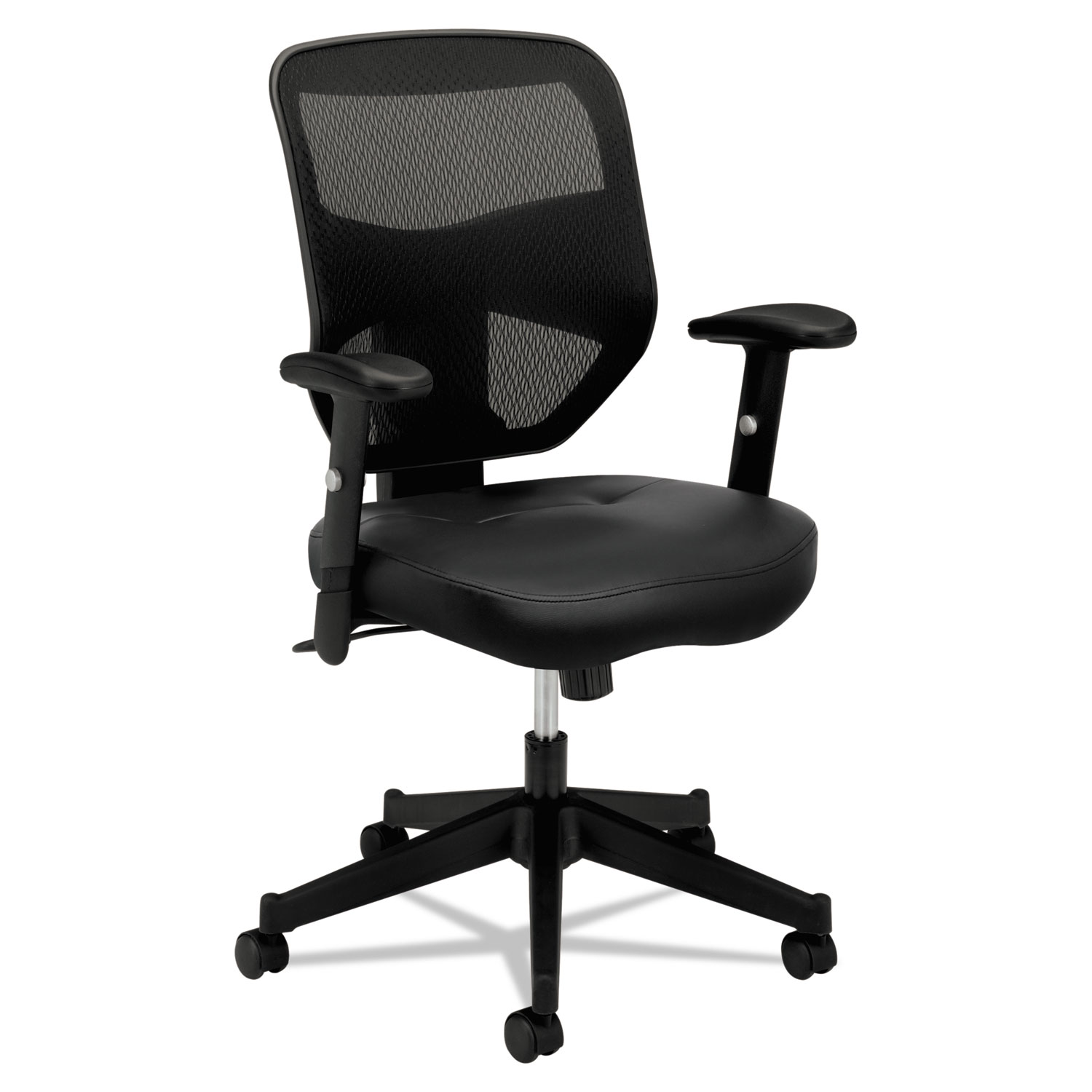 VL531 Series High-Back Work Chair, Mesh Back, Padded Mesh Seat, Black Leather