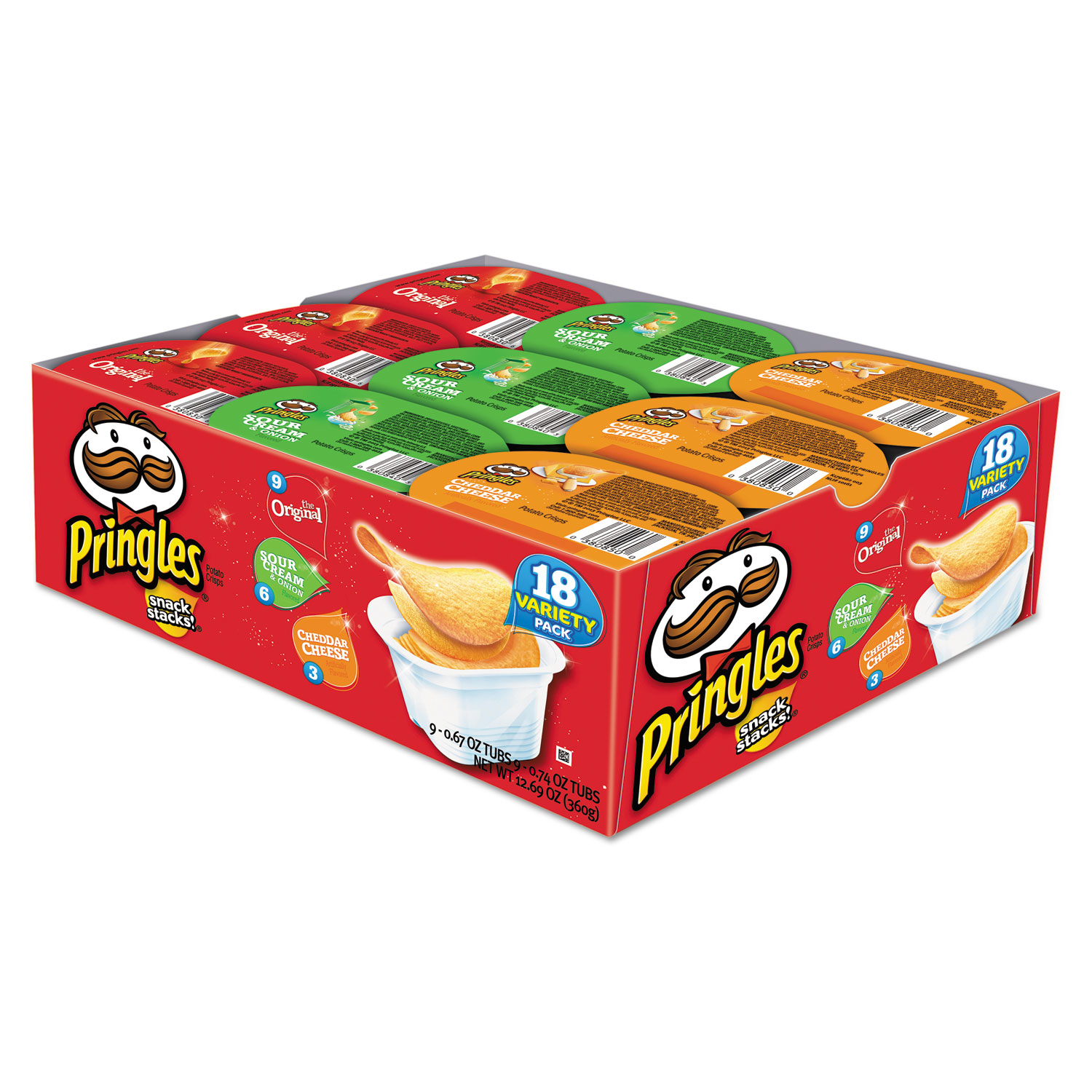 Potato Chips, Variety Pack, 0.74 oz Canister, 18/Box