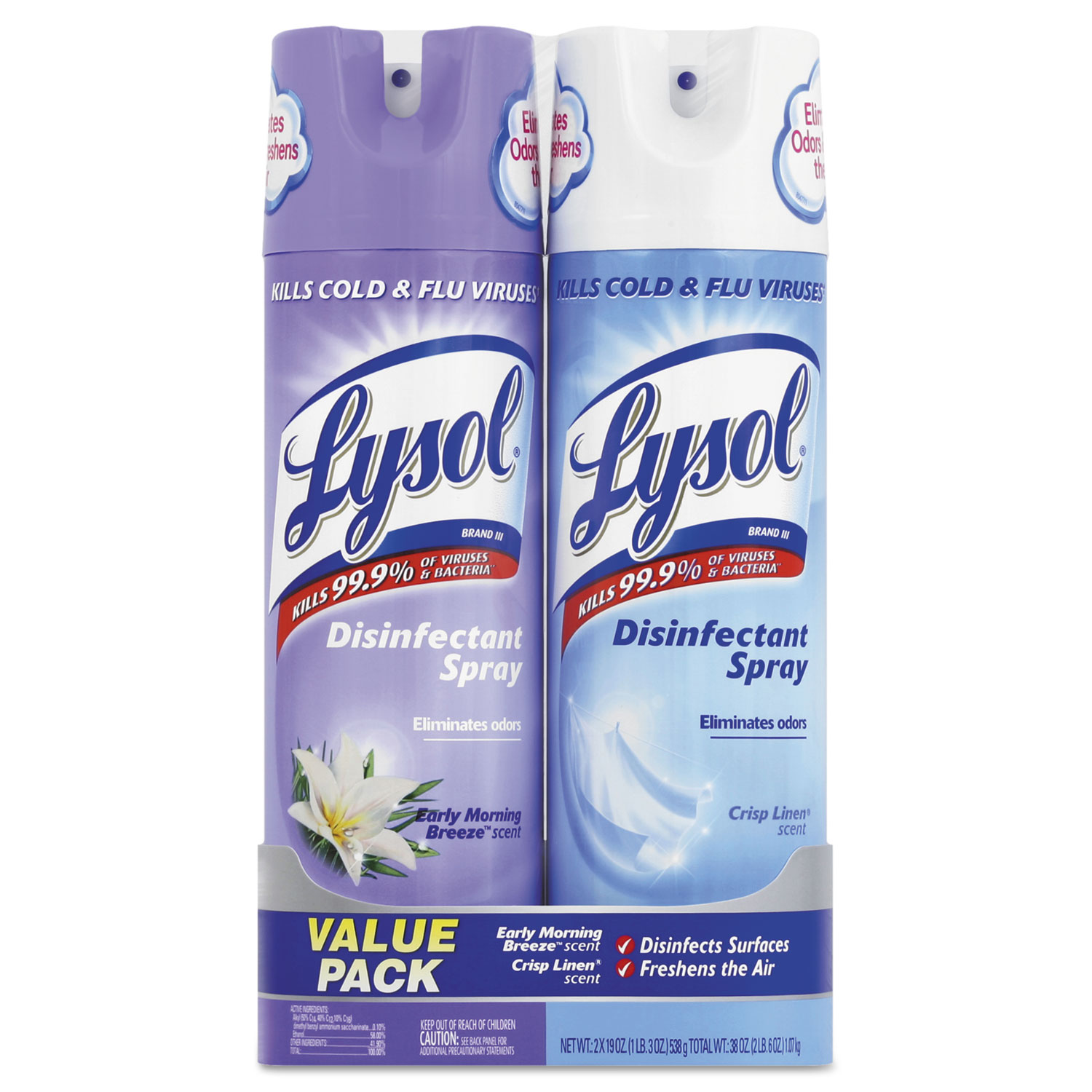 Disinfectant Spray, Early Morning Breeze/Crisp Linen, 19 oz Aerosol, 2/Pack