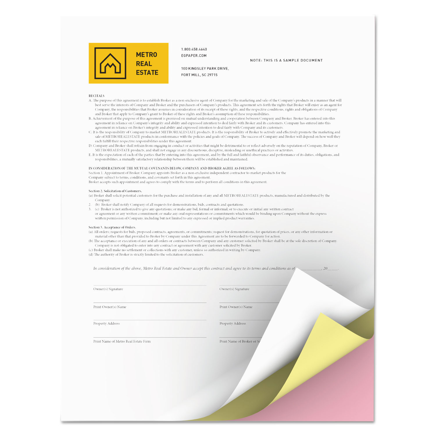 Vitality Multipurpose Carbonless Paper, Three-Part, Letter, Pink/Canary/White