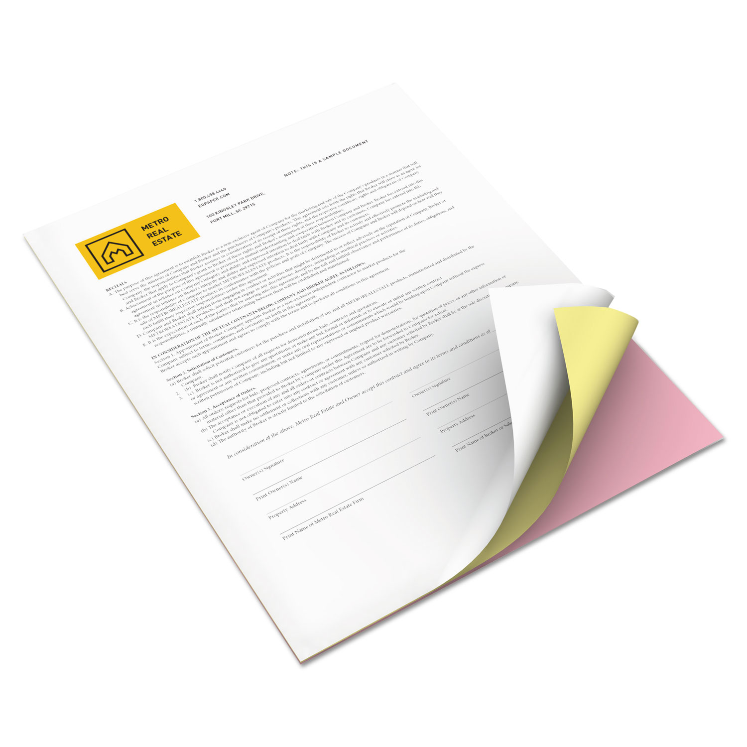 Revolution Carbonless 3-Part Paper, 8.5 x 11, Pink/Canary/White, 5, 010/Carton