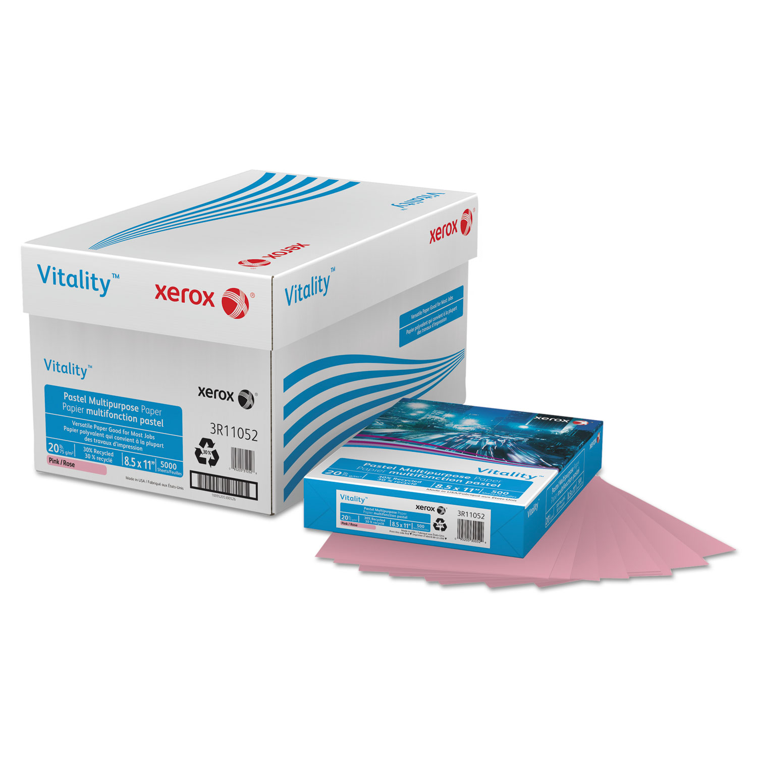 Vitality Pastel Multipurpose Paper, 8 1/2 x 11, Pink, 500 Sheets/RM