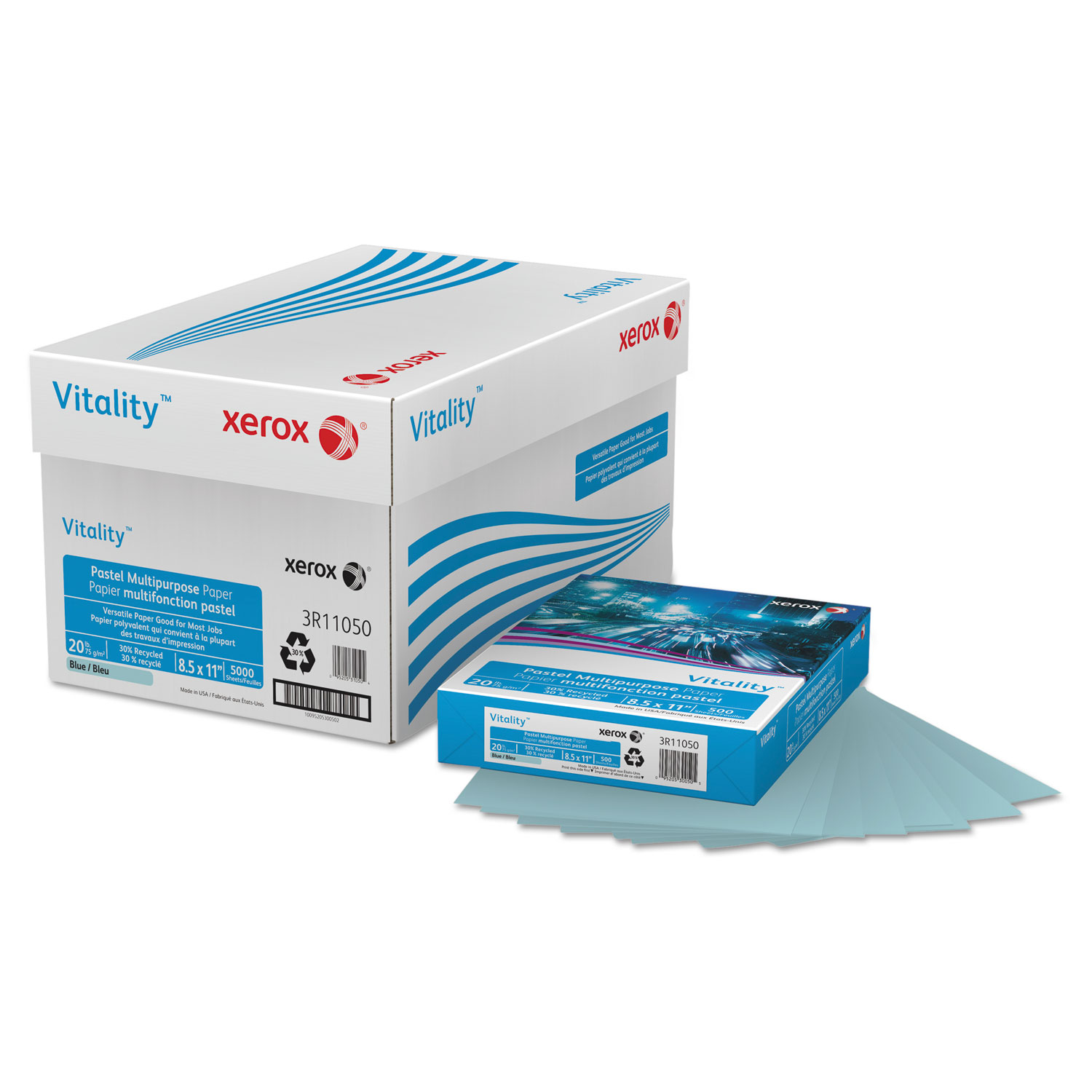 Vitality Pastel Multipurpose Paper, 8 1/2 x 11, Blue, 500 Sheets/RM