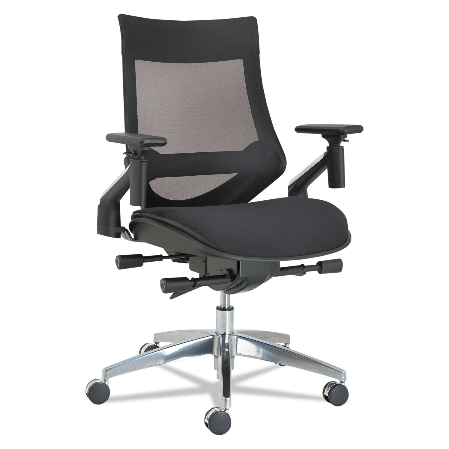  Alera ALEEBW4213 Alera EB-W Series Pivot Arm Multifunction Mesh Chair, Supports up to 275 lbs., Black Seat/Black Back, Aluminum Base (ALEEBW4213) 