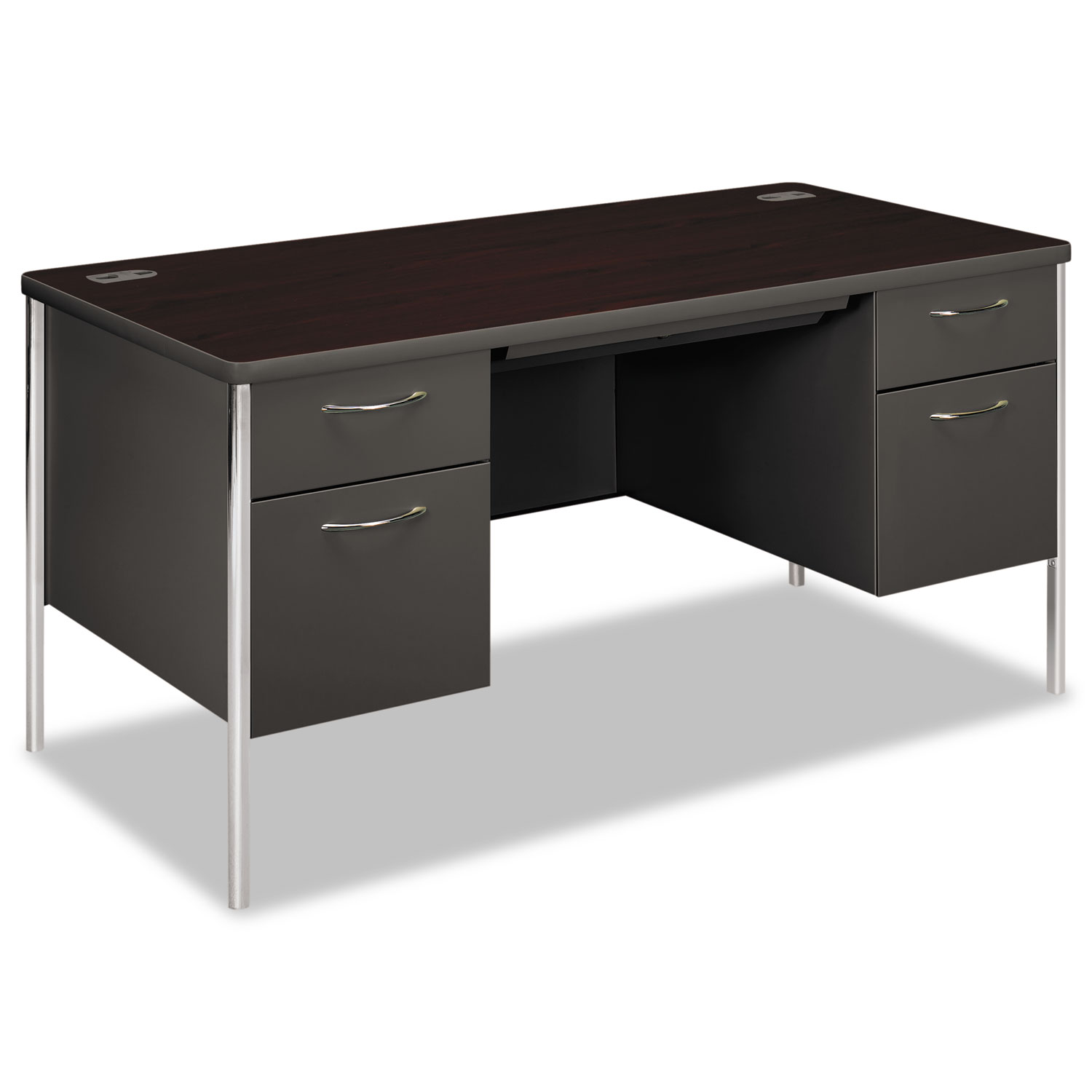 Mentor Series Double Pedestal Desk, 60w x 30d x 29-1/2h, Mahogany/Charcoal