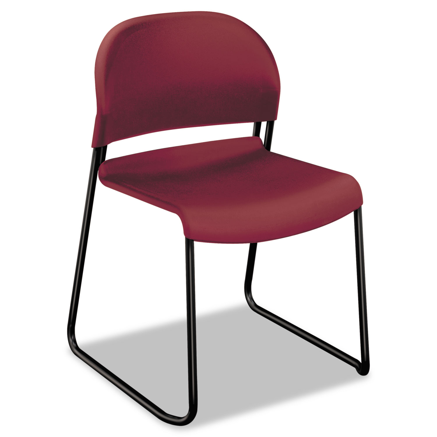GuestStacker High Density Chairs, Mulberry Seat/Mulberry Back, Black Base, 4/Carton