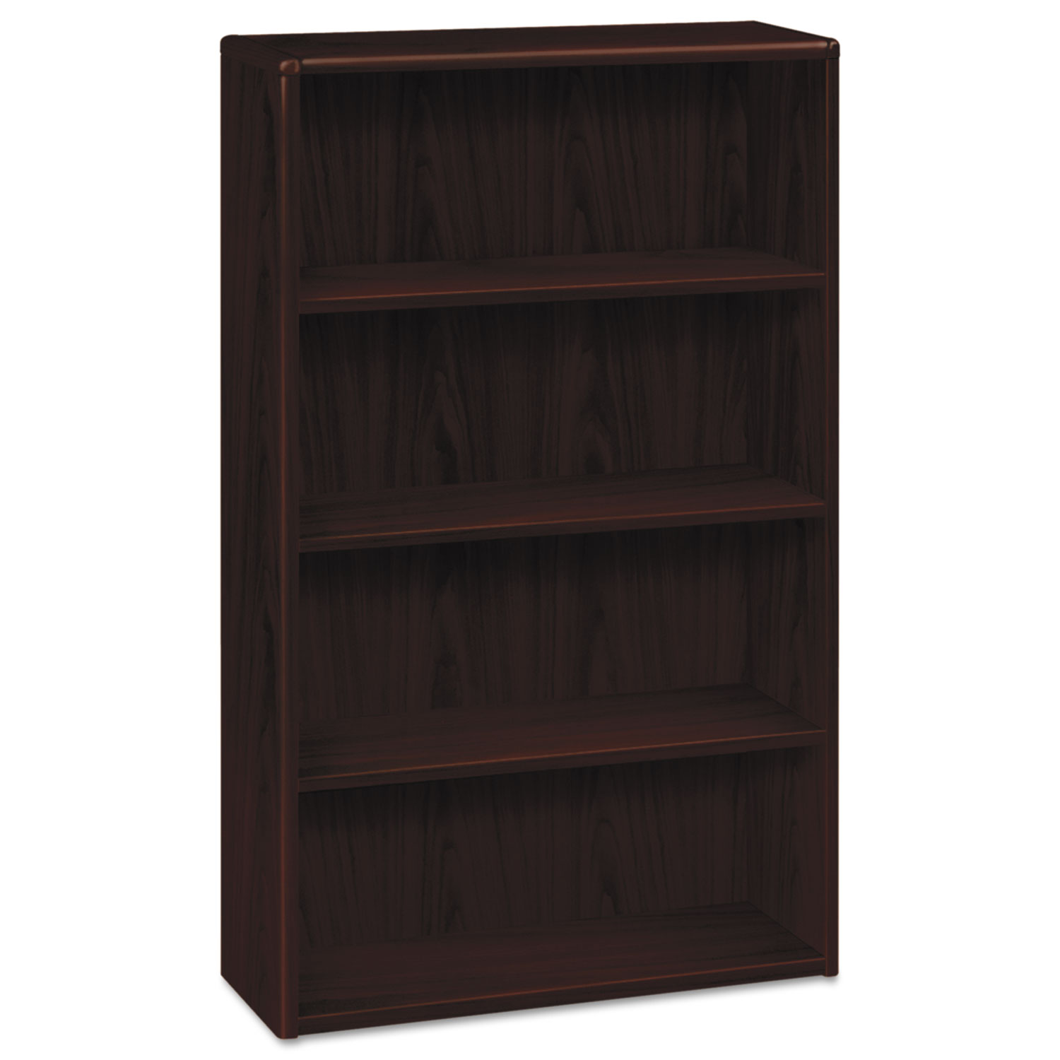 10700 Series Wood Bookcase, Four Shelf, 36w x 13 1/8d x 57 1/8h, Mahogany