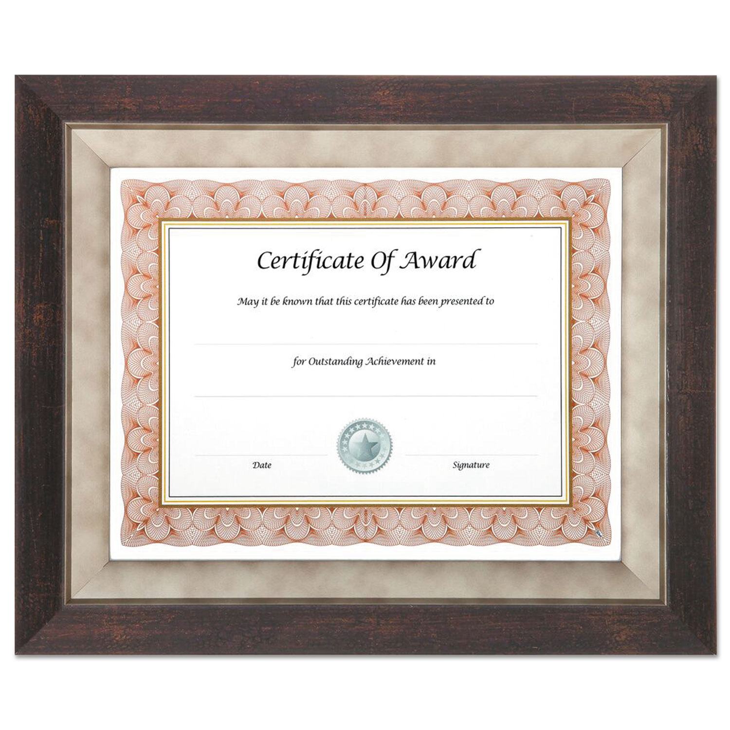 Executive Series Document and Photo Frame, 8 1/2 x 11, Mahogany/Pewter Frame