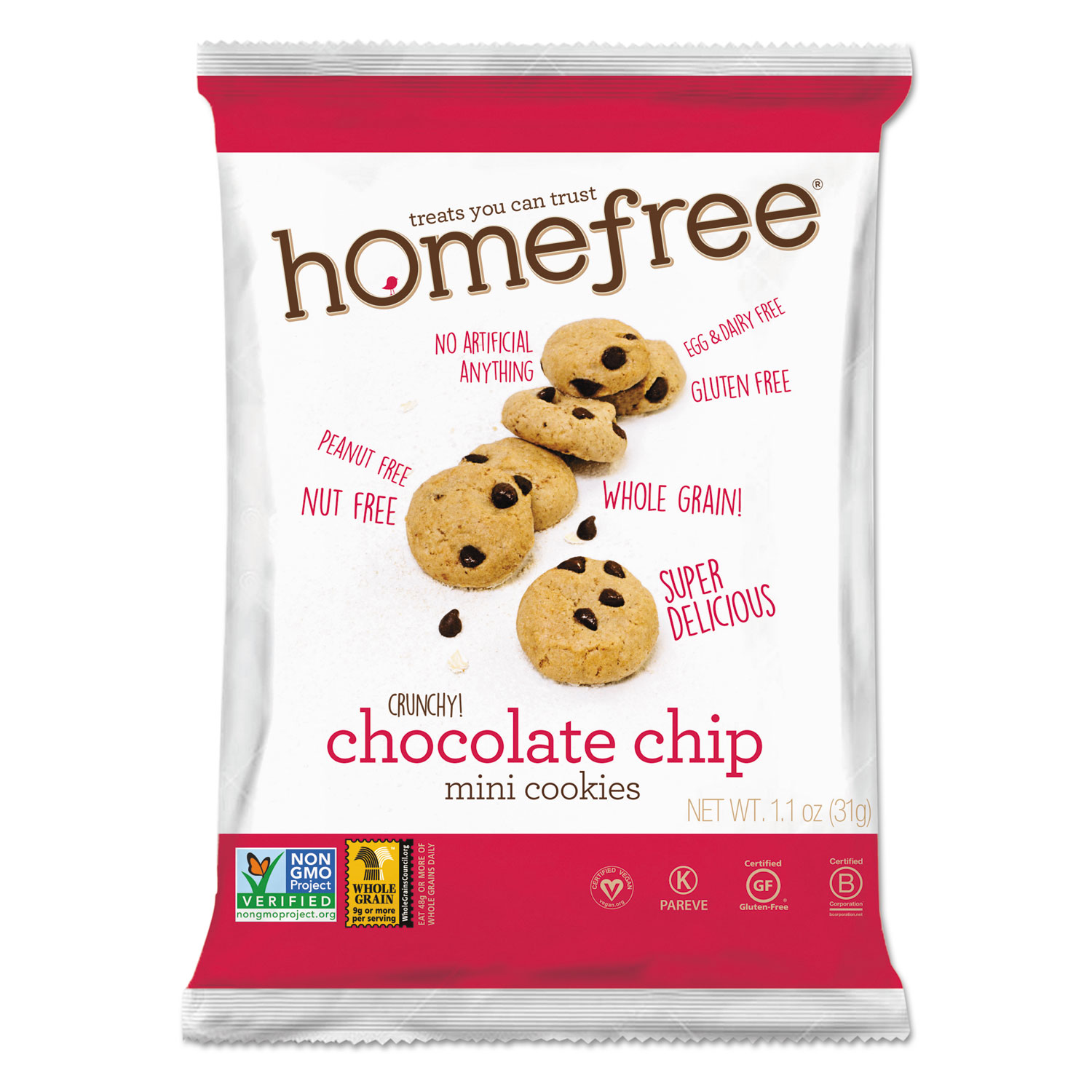  Homefree LGFMCC30 Gluten Free Chocolate Chip Mini Cookies, 1.1 oz Pack, 30/Carton (HMF01873) 