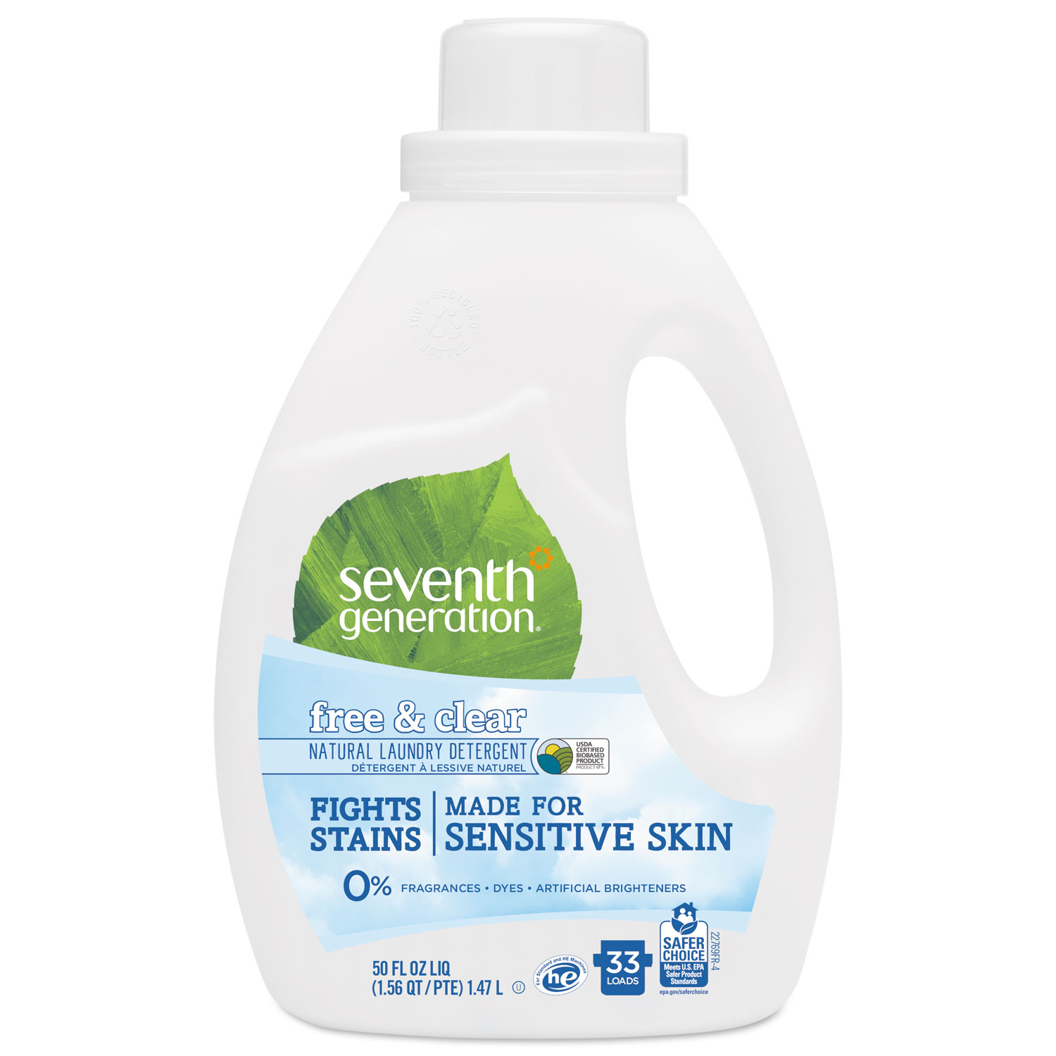  Seventh Generation 22769 Natural 2X Concentrate Liquid Laundry Detergent, Free and Clear, 33 loads, 50 oz (SEV22769EA) 