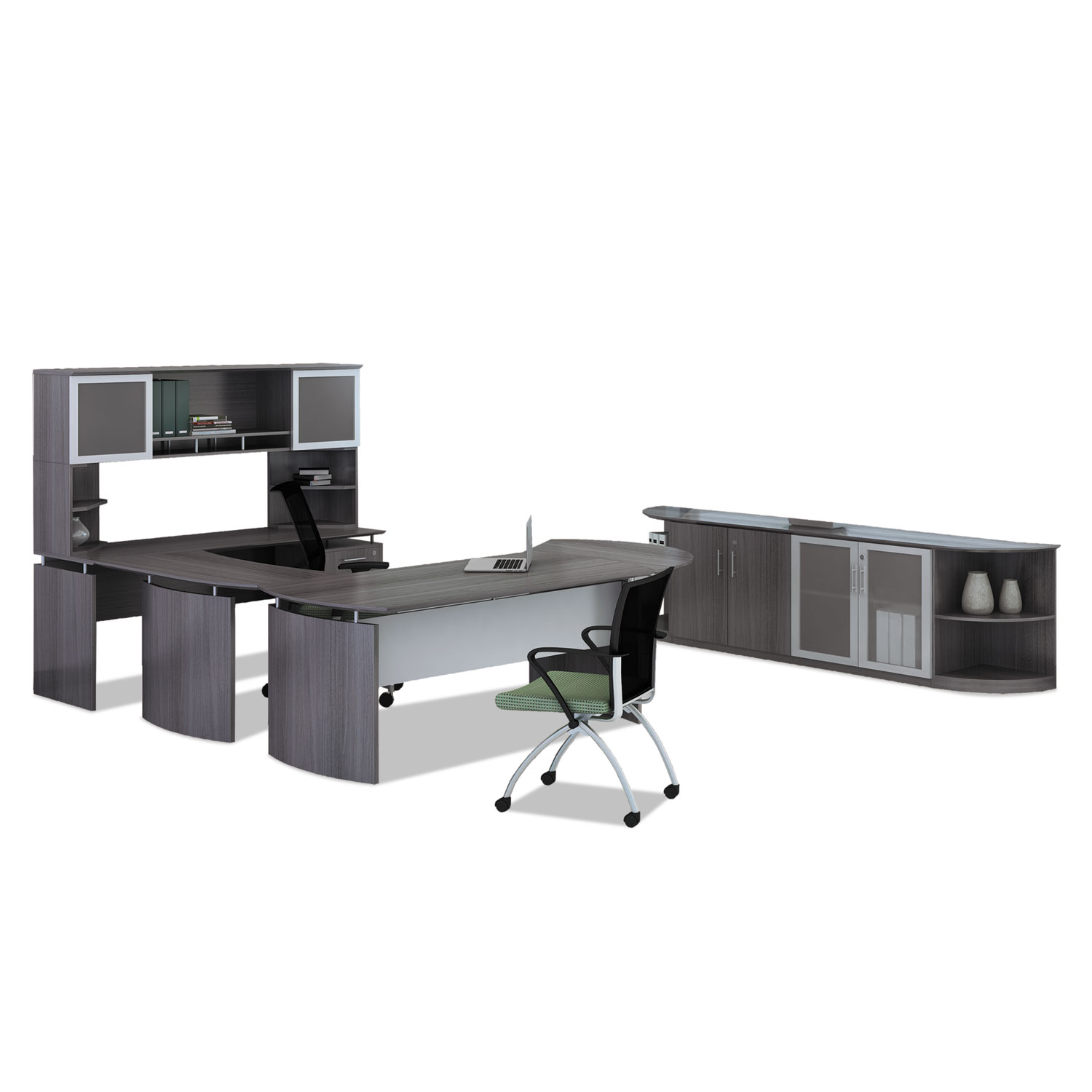 Medina Series Laminate Curved Desk Top, 72w x 36d x 29 1/2h, Gray Steel