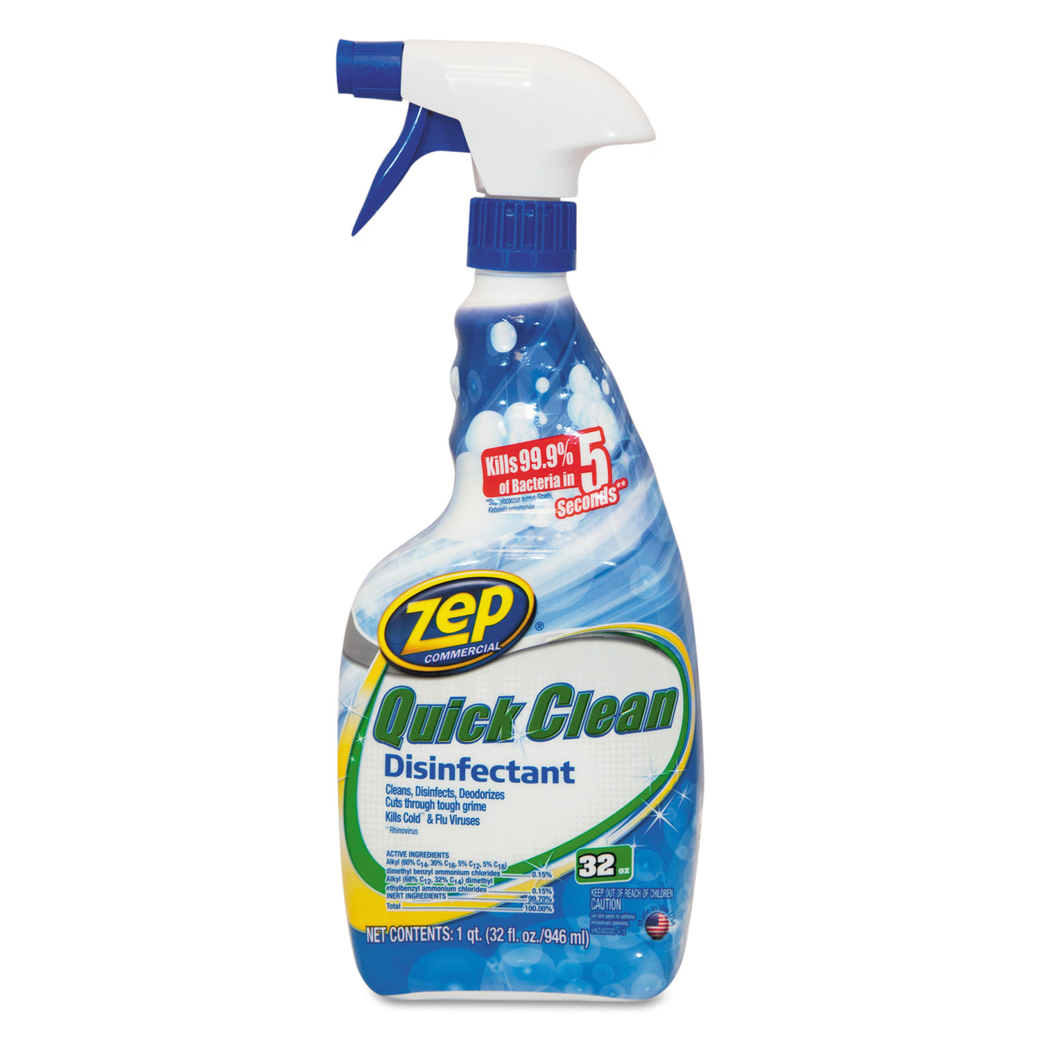 Zep Commercial ZUQCD32 5 Second Quick Clean Disinfectant, 32 oz Spray Bottle, 12/Carton (ZPEZUQCD32) 