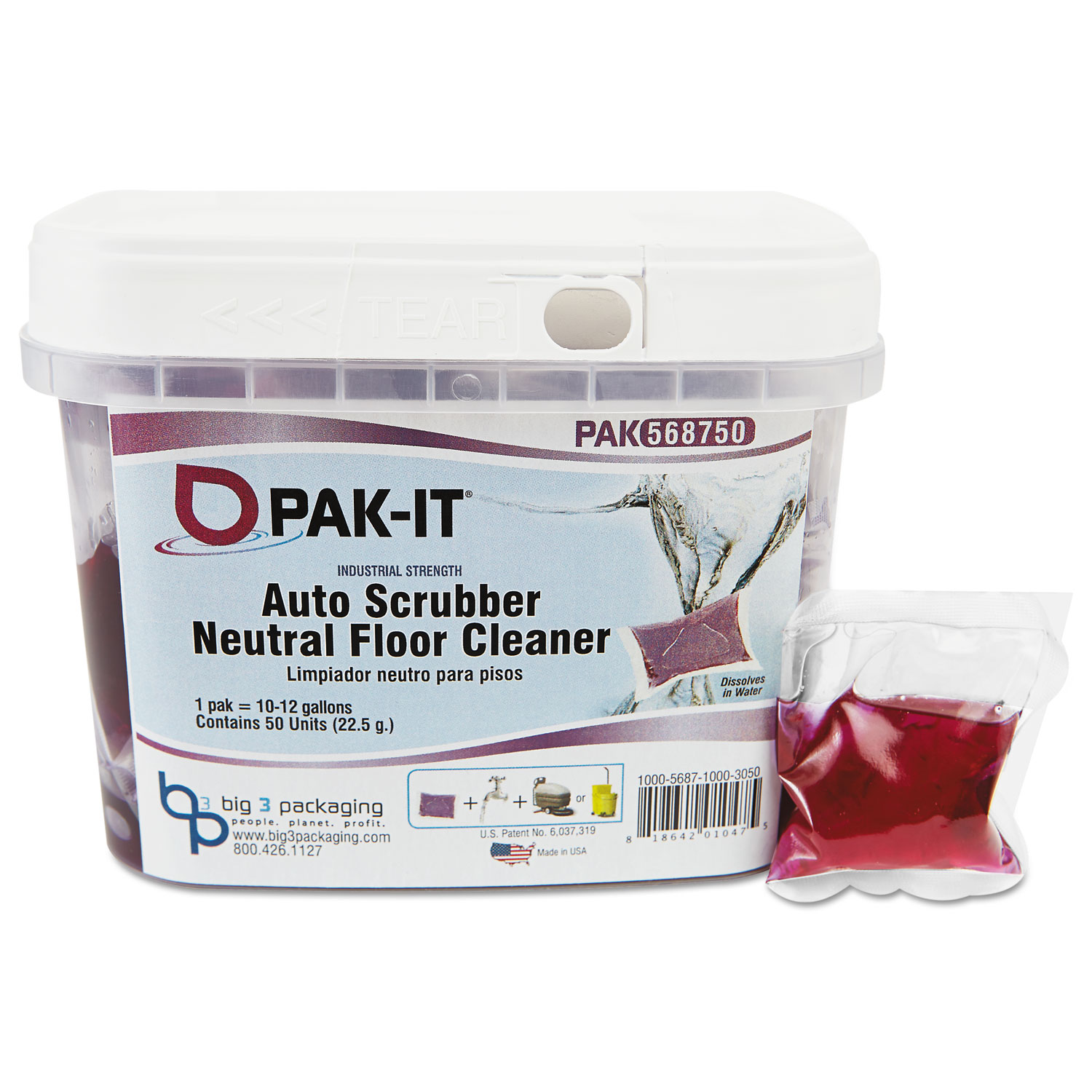 Auto-Scrubber Neutral Floor Cleaner, Citrus Scent, 50 PAK-ITs/Tub