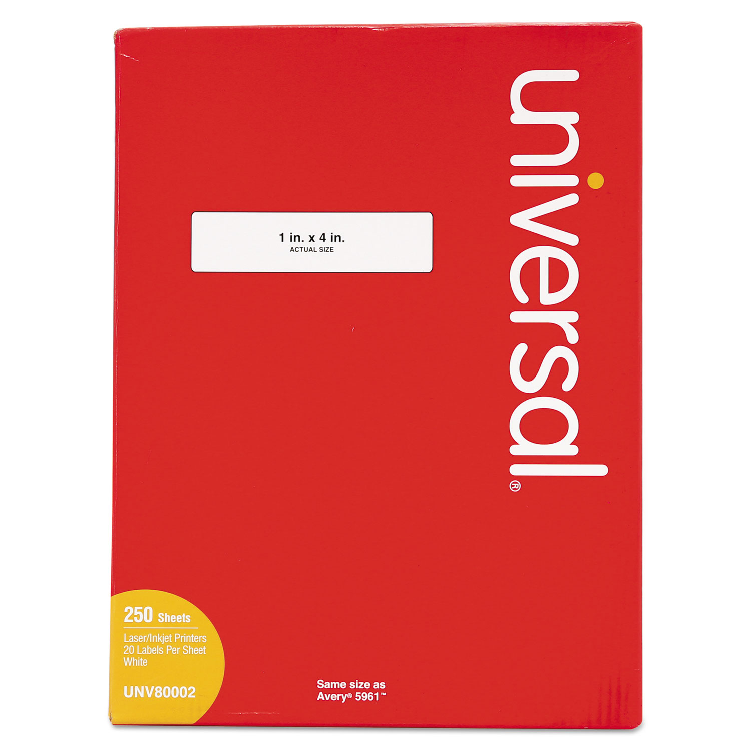  Universal UNV80002 White Labels, Inkjet/Laser Printers, 1 x 4, White, 20/Sheet, 250 Sheets/Box (UNV80002) 