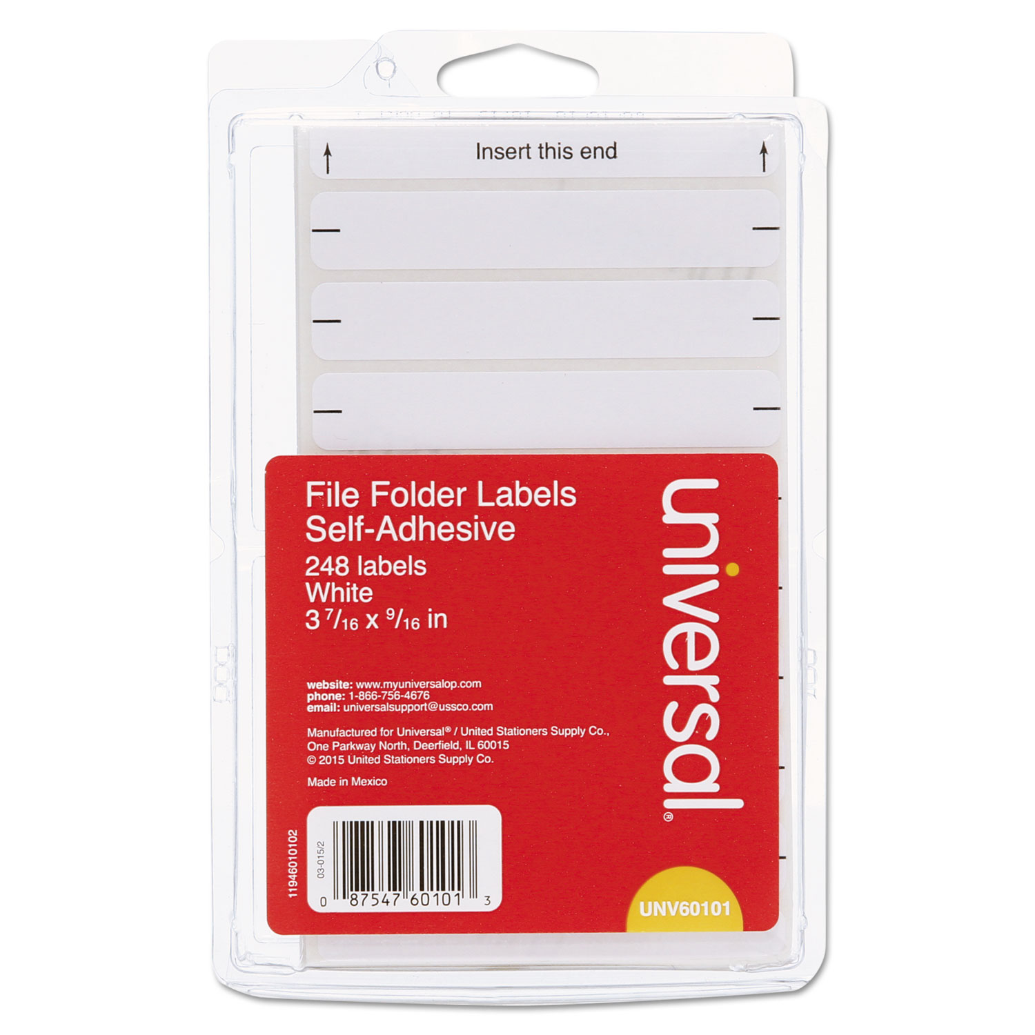  Universal UNV60101 Self-Adhesive Permanent File Folder Labels, 0.56 x 3.44, White, 8/Sheet, 31 Sheets/Pack (UNV60101) 