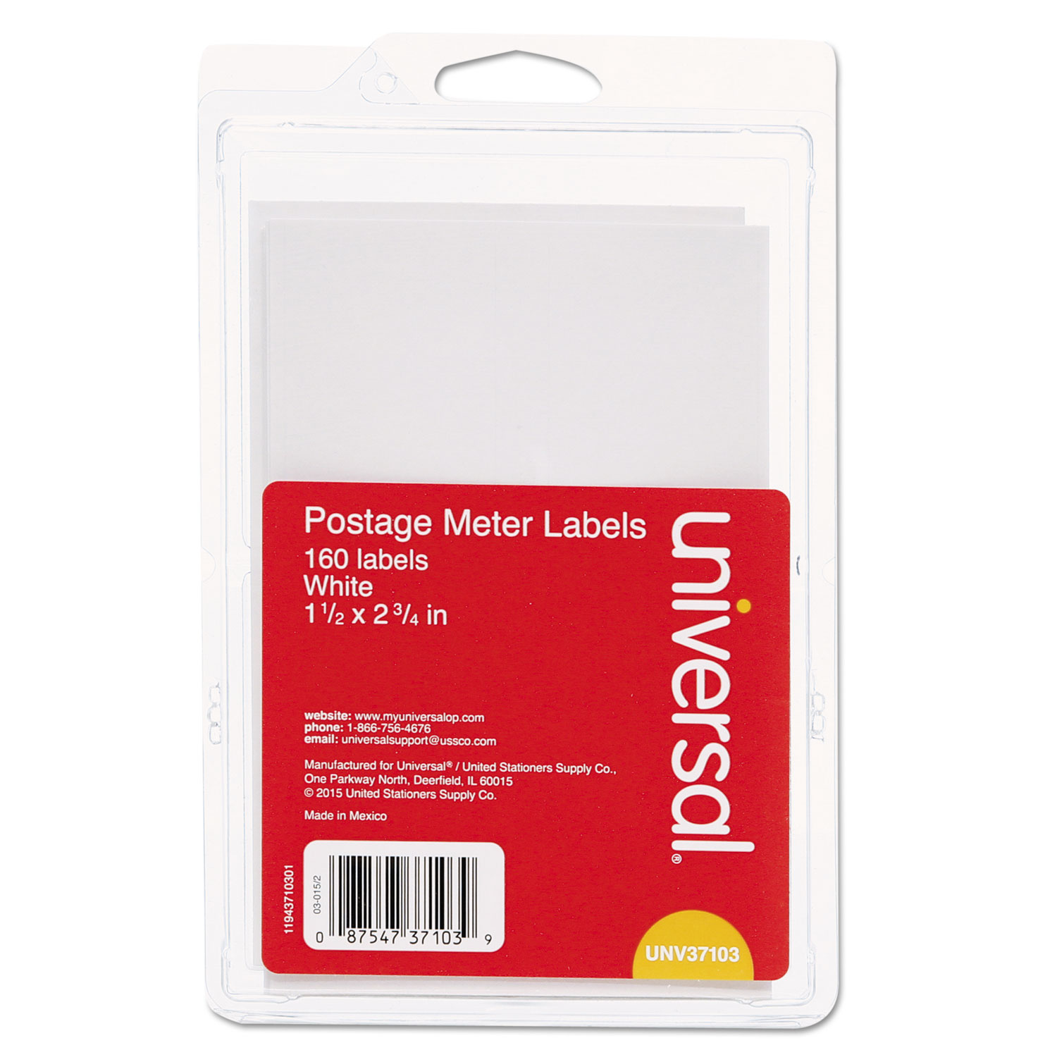  Universal UNV37103 Self-Adhesive Postage Meter Labels, 2.75 x 1.5 - 5.5 x 1.5, White, 4/Sheet, 40 Sheets/Pack (UNV37103) 