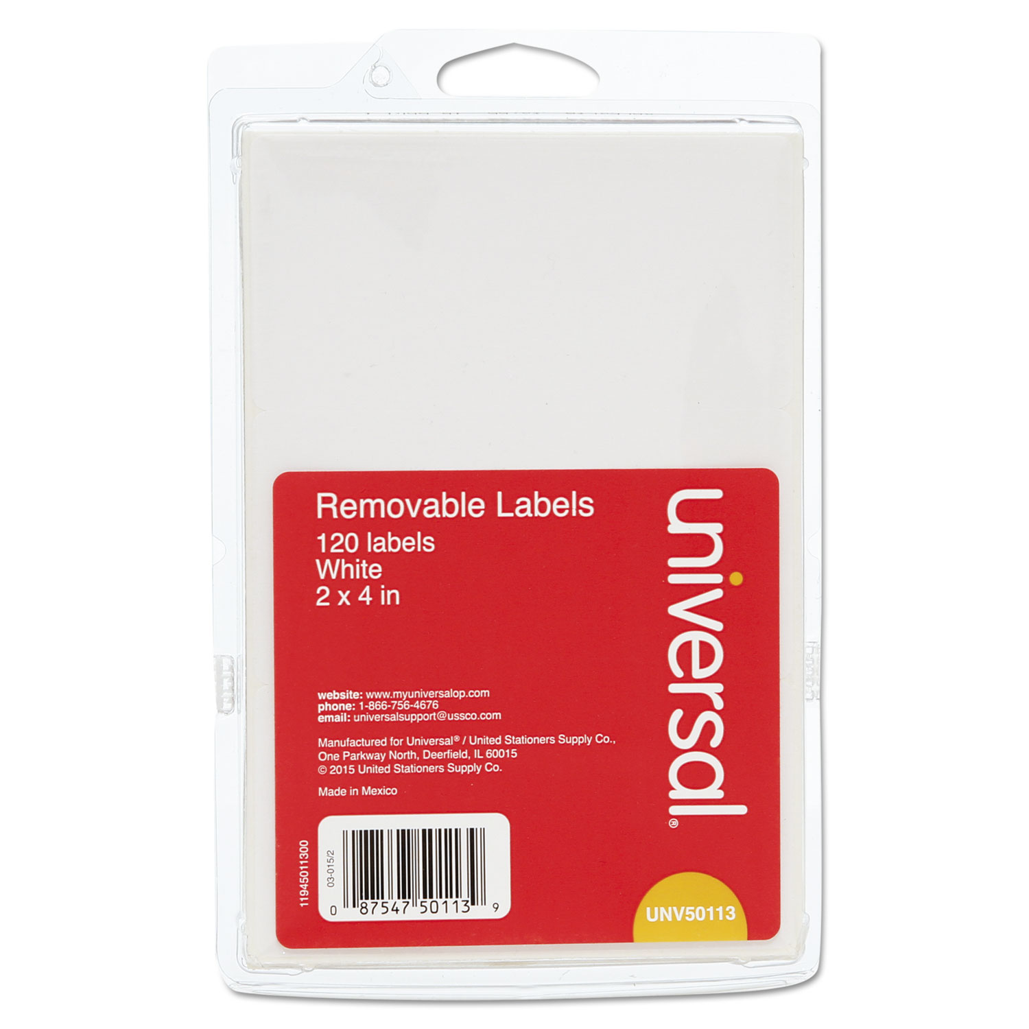  Universal UNV50113 Self-Adhesive Removable ID Labels, 2 x 4, White, 3/Sheet, 40 Sheets/Pack (UNV50113) 
