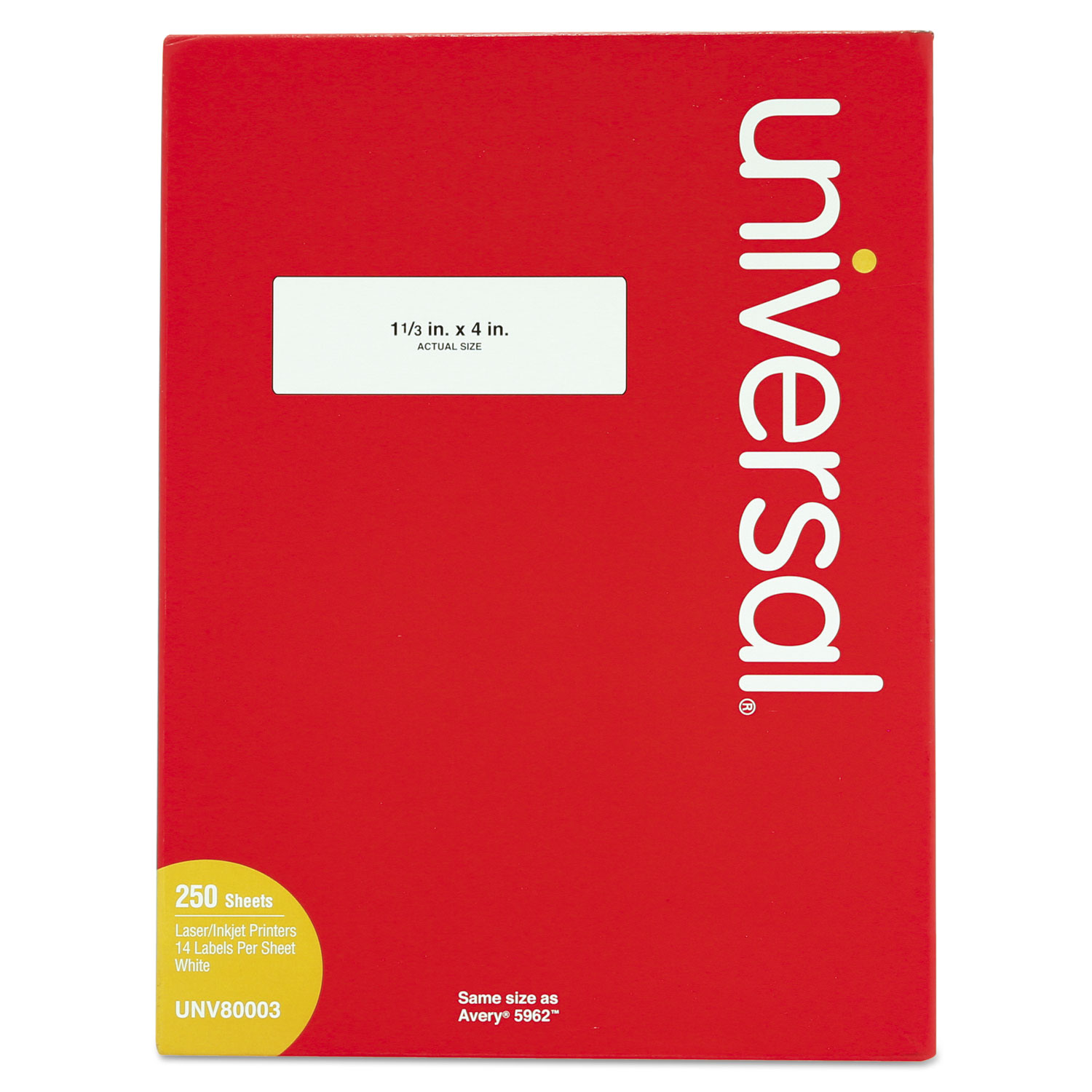  Universal UNV80003 White Labels, Inkjet/Laser Printers, 1.33 x 4, White, 14/Sheet, 250 Sheets/Box (UNV80003) 