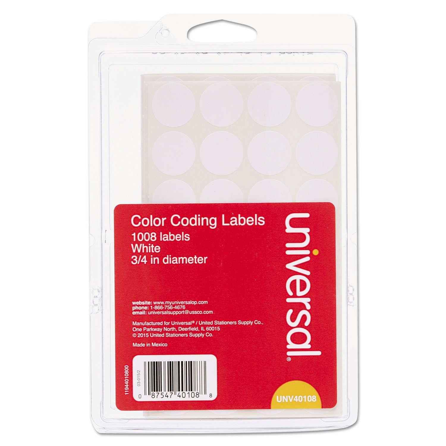 Self-Adhesive Removable Color-Coding Labels, 0.75" dia., White, 28/Sheet, 36 Sheets/Pack