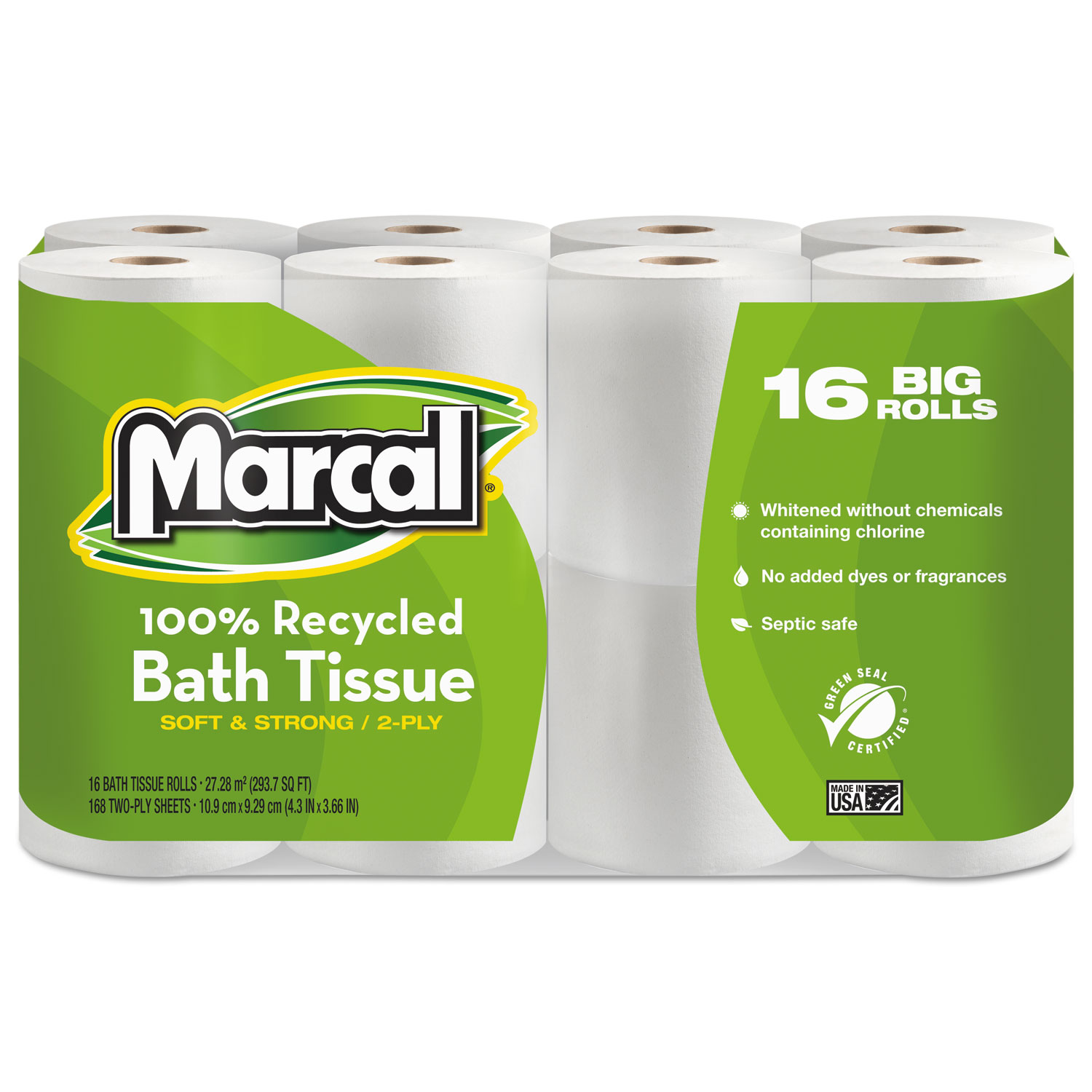 100% Recycled Two-Ply Bath Tissue, White, 96 Rolls/Carton