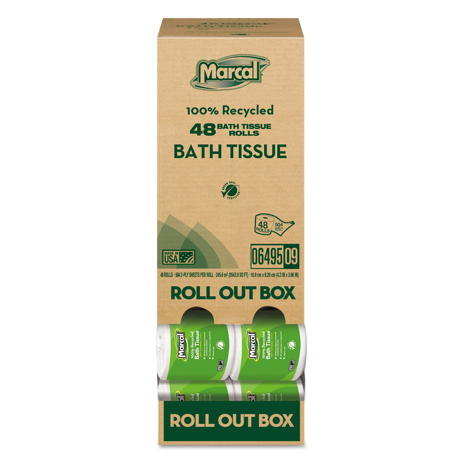 100% Recycled Convenient Roll Out Pack Bath Tissue, 504 Sheets, 48 Rolls/Carton