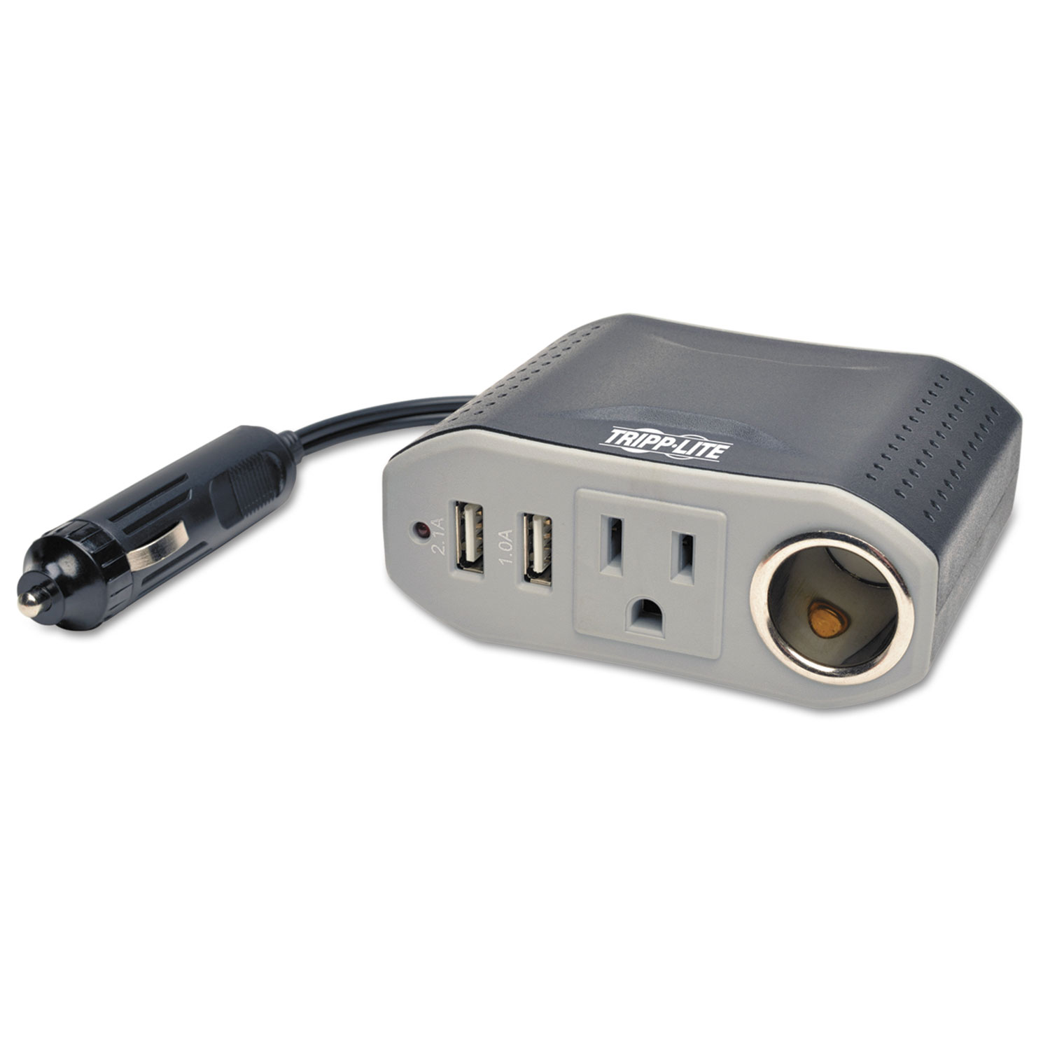 100W AC Inverter with USB Charging; 1 Outlet, 2 USB Ports, Silver