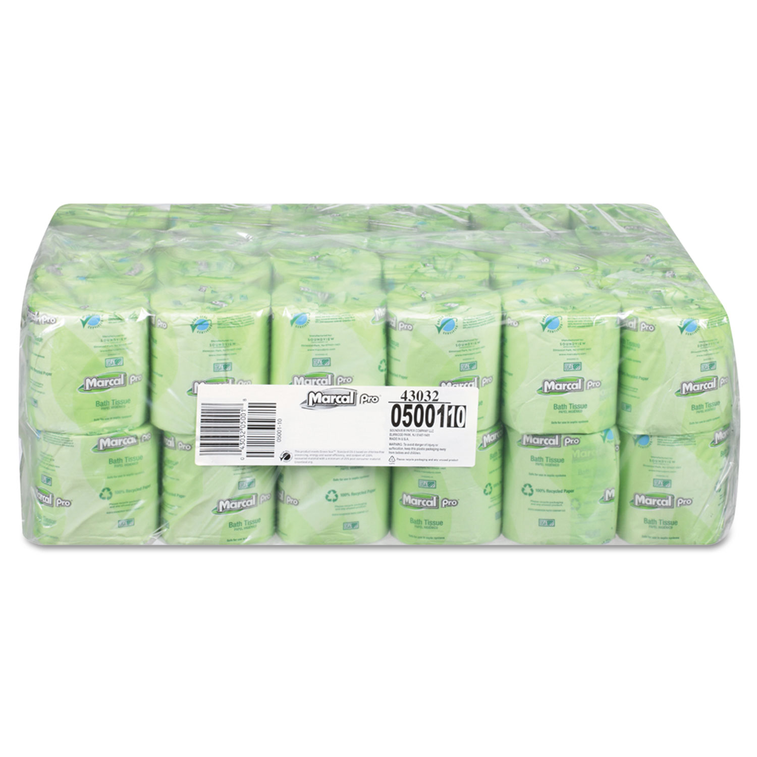  Marcal PRO MAC 5001 100% Recycled Two-Ply Bath Tissue, Septic Safe, 2-Ply, White, 500 Sheets/Roll, 48 Rolls/Carton (MRC5001) 