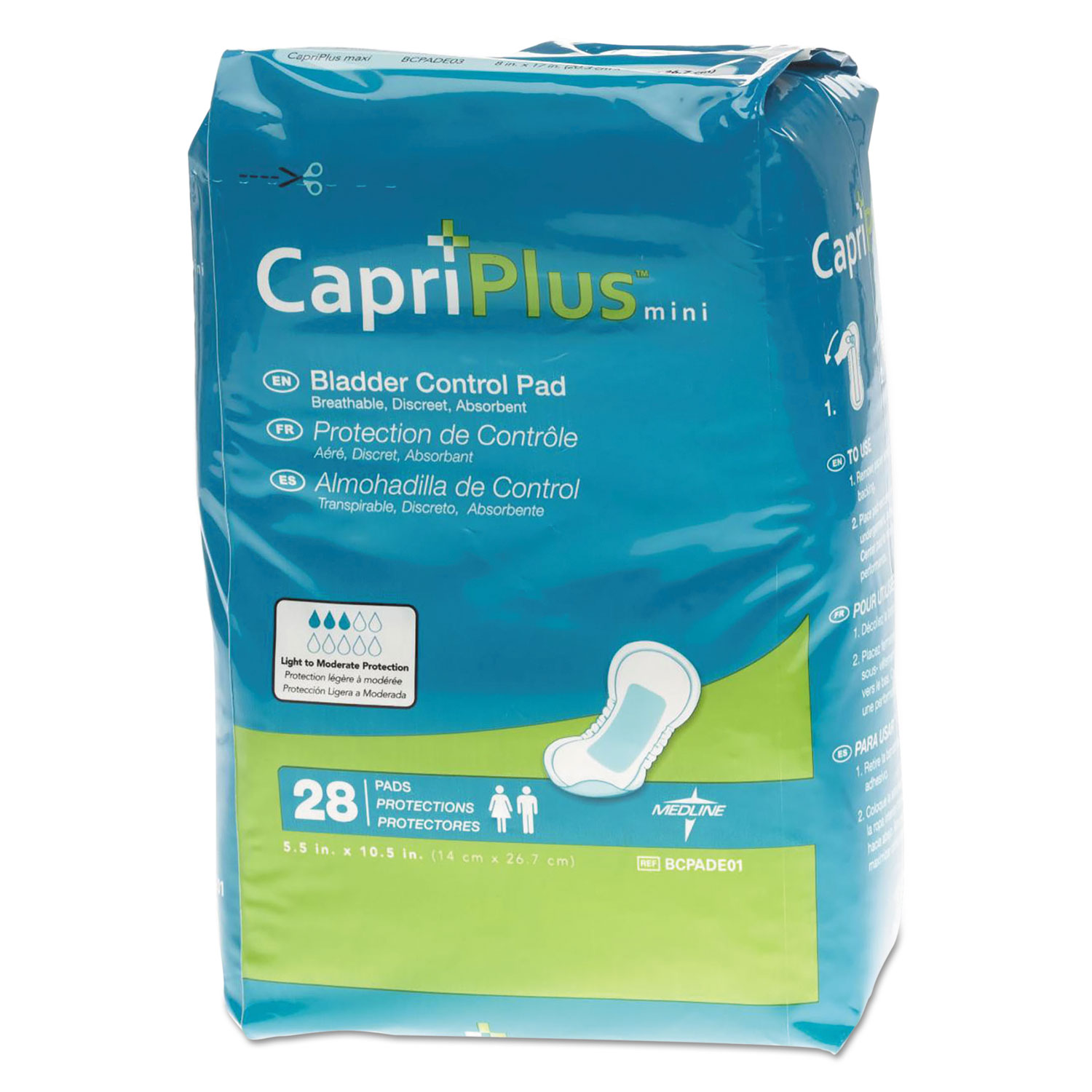  Medline BCPE01 Capri Plus Bladder Control Pads, Regular, 5.5 x 10.5, 28/Pack (MIIBCPE01) 