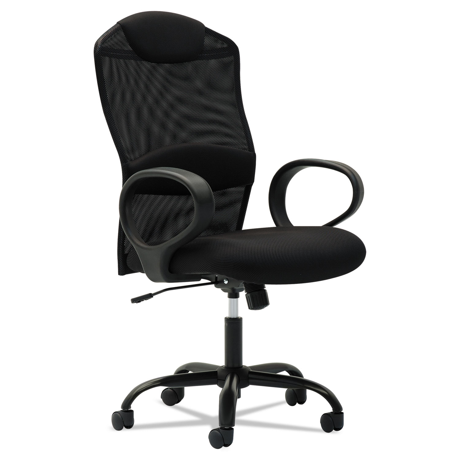 Mesh High-Back Task Chair, Fixed Loop Arms, Black
