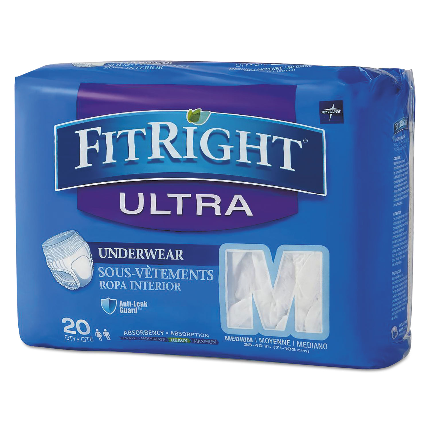  Medline FIT23005A FitRight Ultra Protective Underwear, Medium, 28 to 40 Waist, 20/Pack (MIIFIT23005A) 