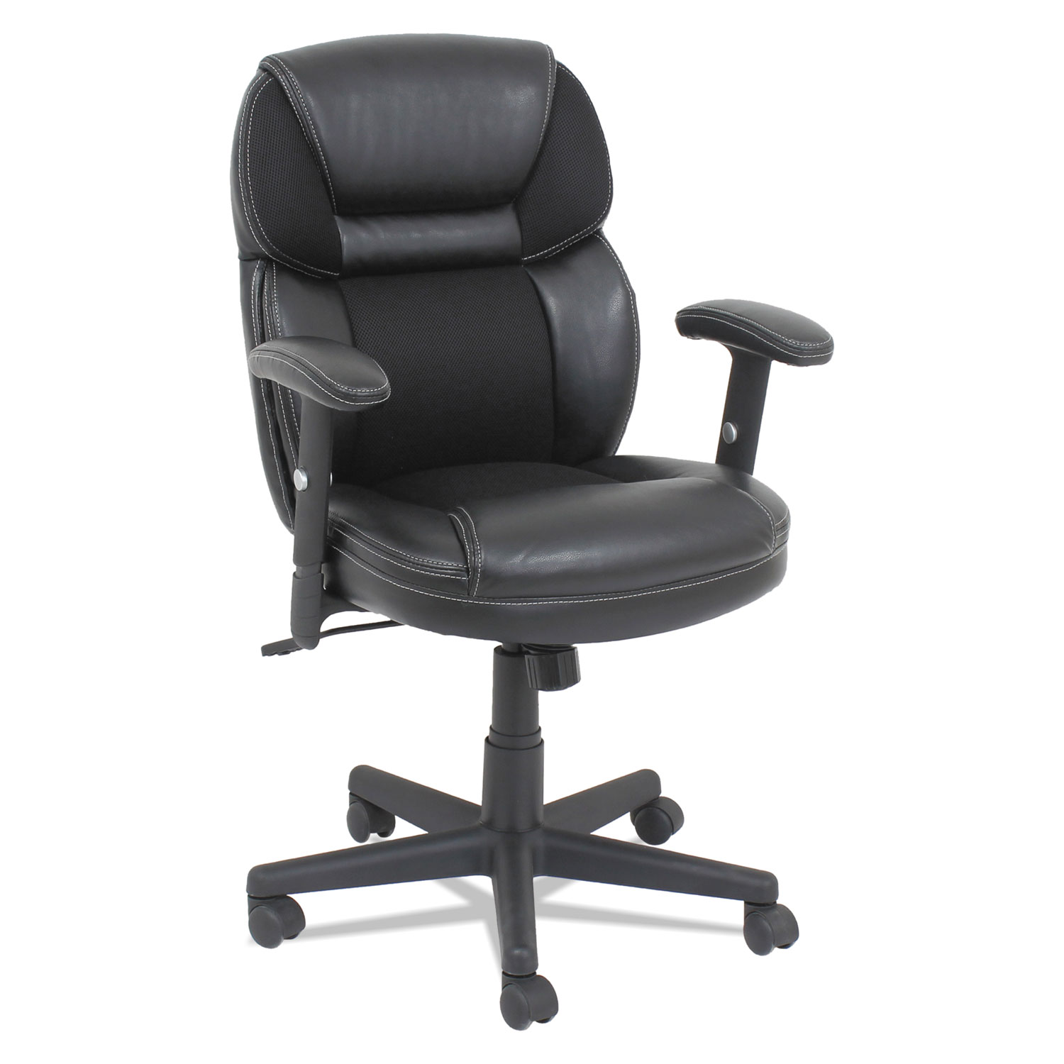  OIF OIFFL4213 Leather/Mesh Mid-Back Chair, Supports up to 250 lbs., Black Seat/Black Back, Black Base (OIFFL4213) 