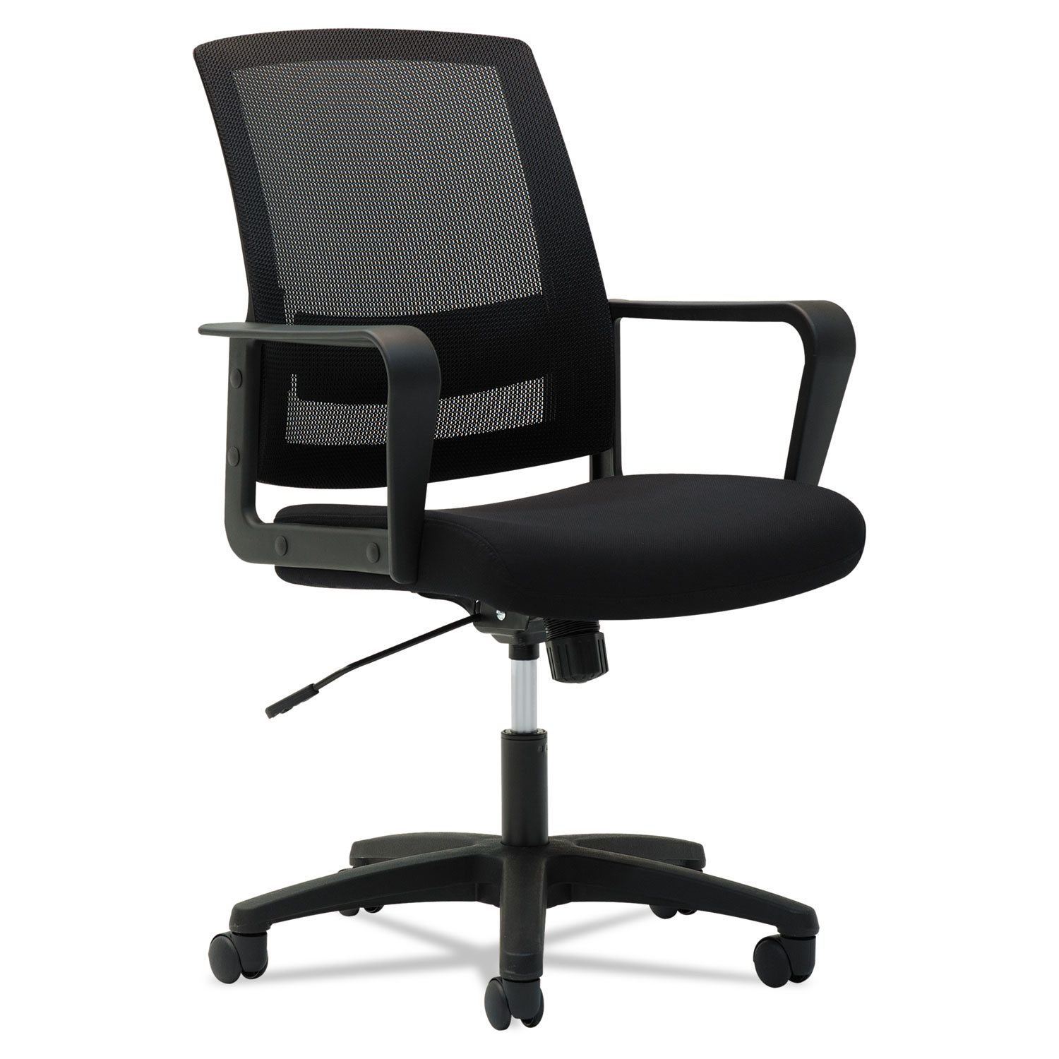 Mesh Mid-Back Chair, Fixed Loop Arms, Black