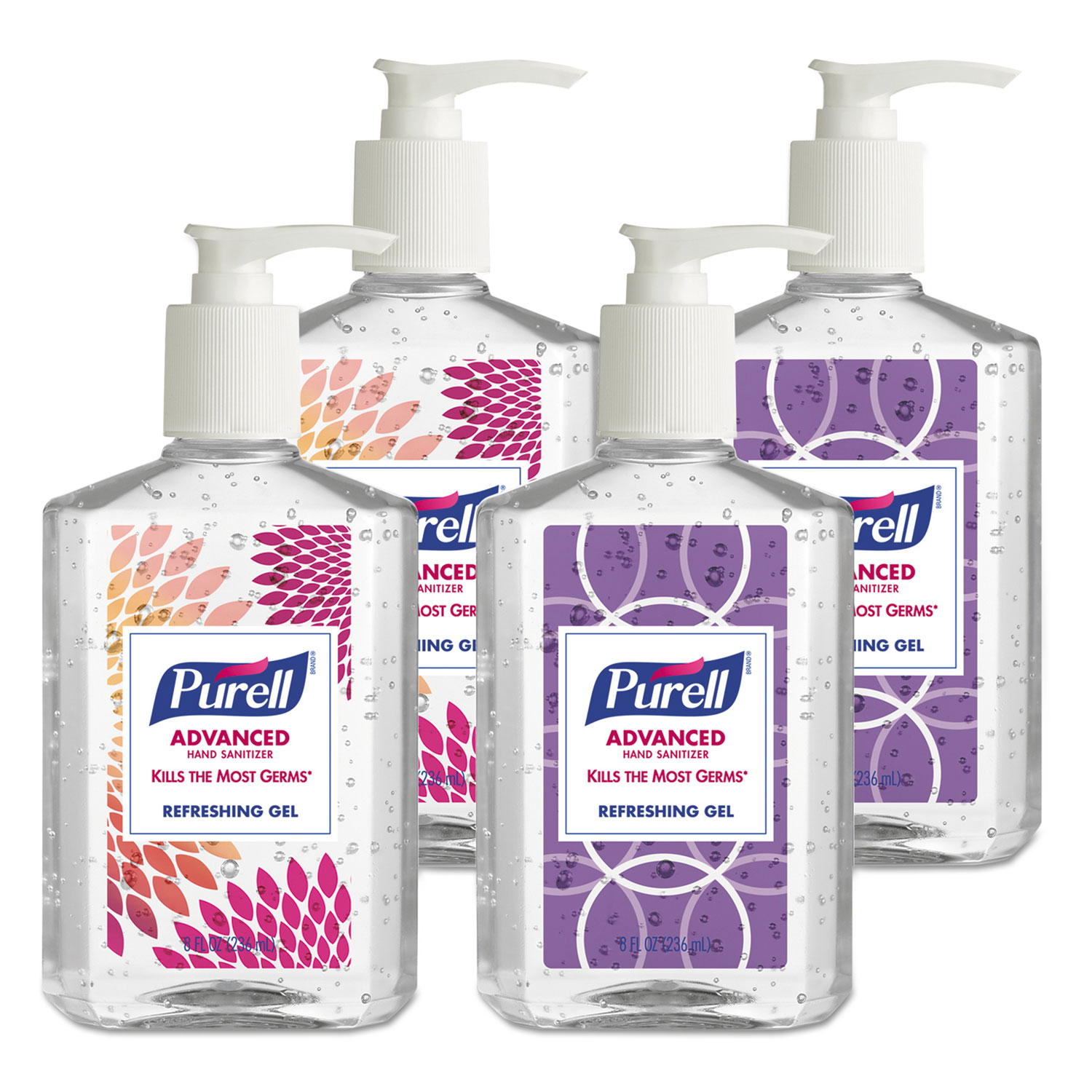  PURELL 9652-06-ECDECO Advanced Refreshing Gel Hand Sanitizer, Clean Scent, 8 oz Pump Bottle 4/Pack (GOJ965206DECOPK) 