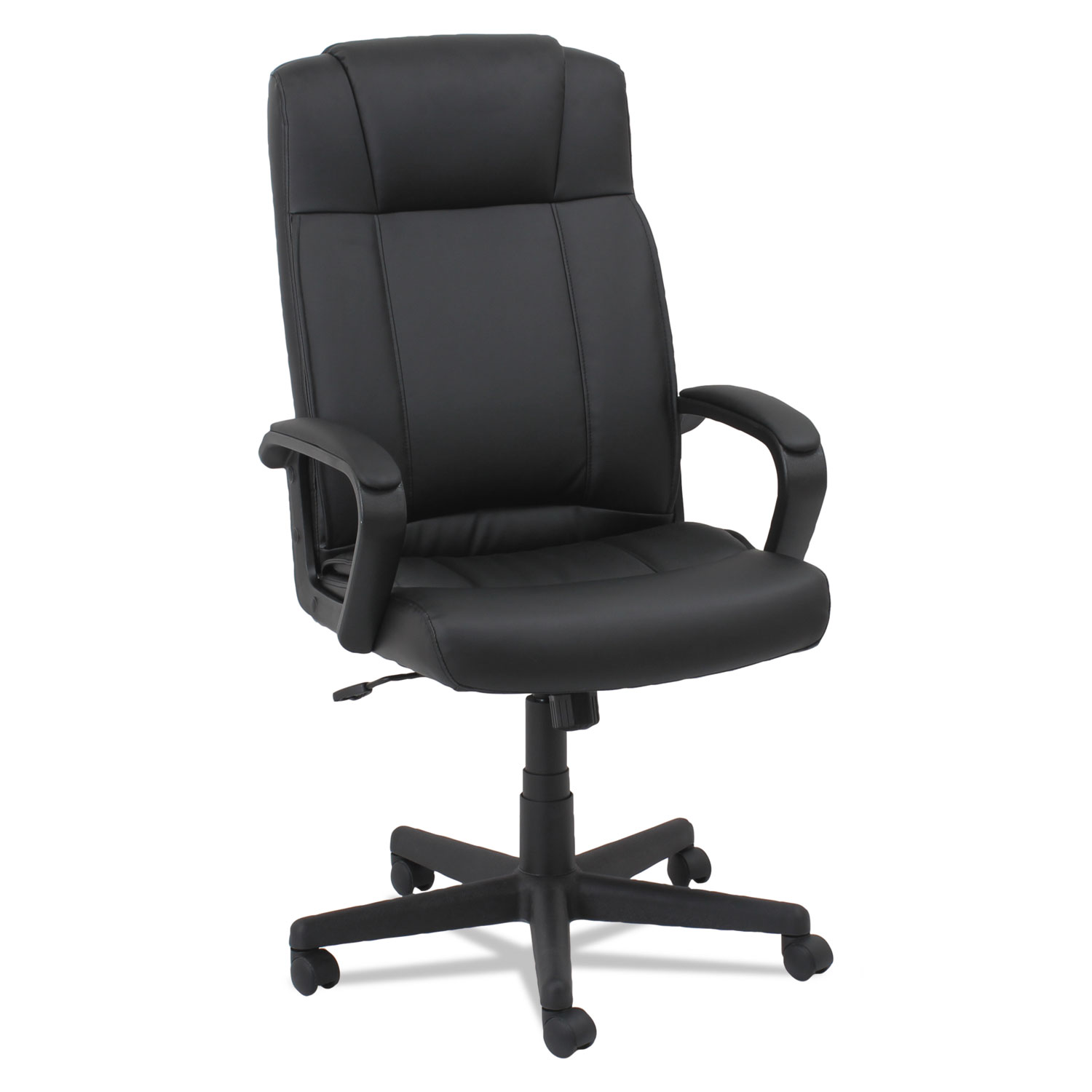 Leather High-Back Chair, Fixed Loop Arms, Black