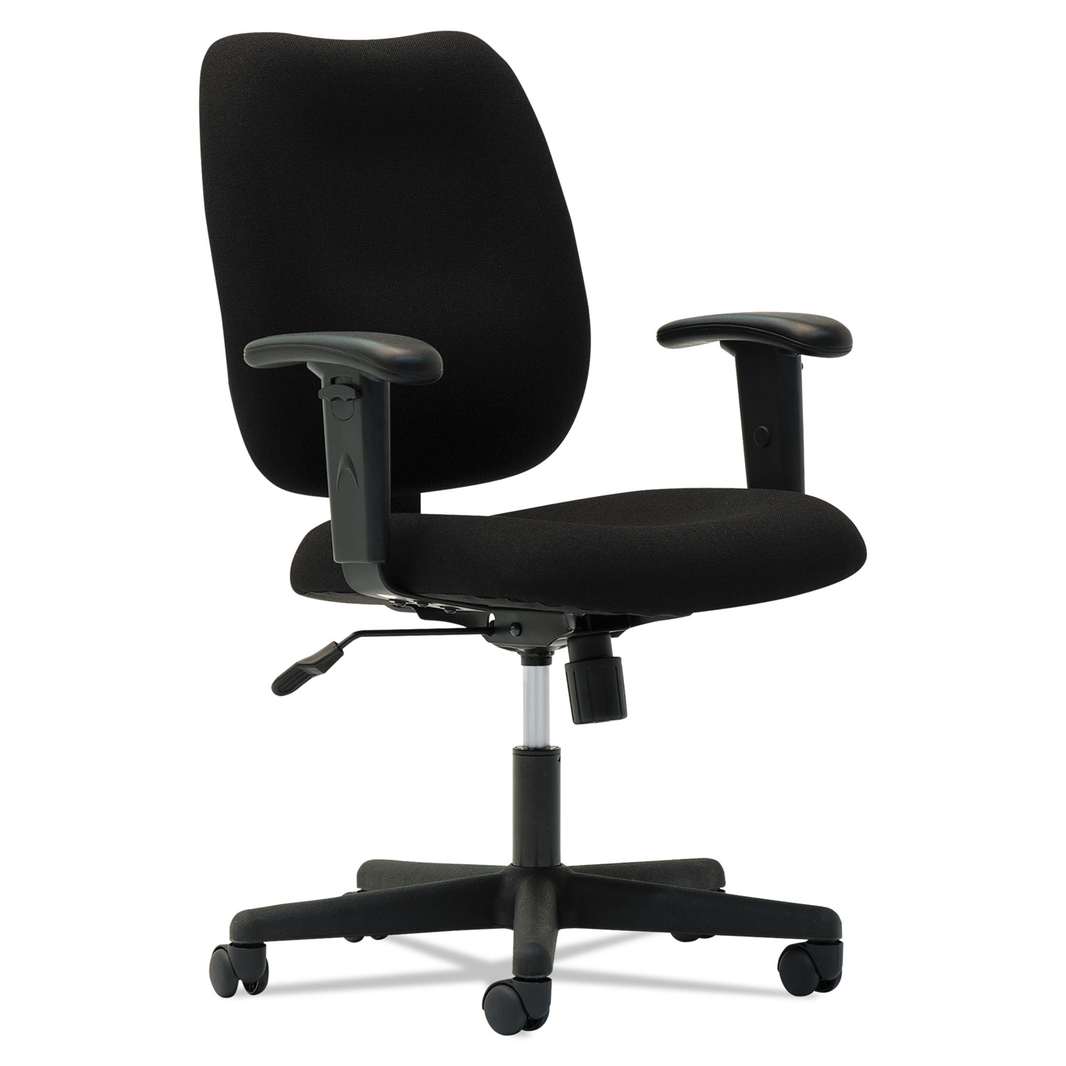 Upholstered Mid-Back Task Chair, Height Adjustable T-Bar Arms, Black