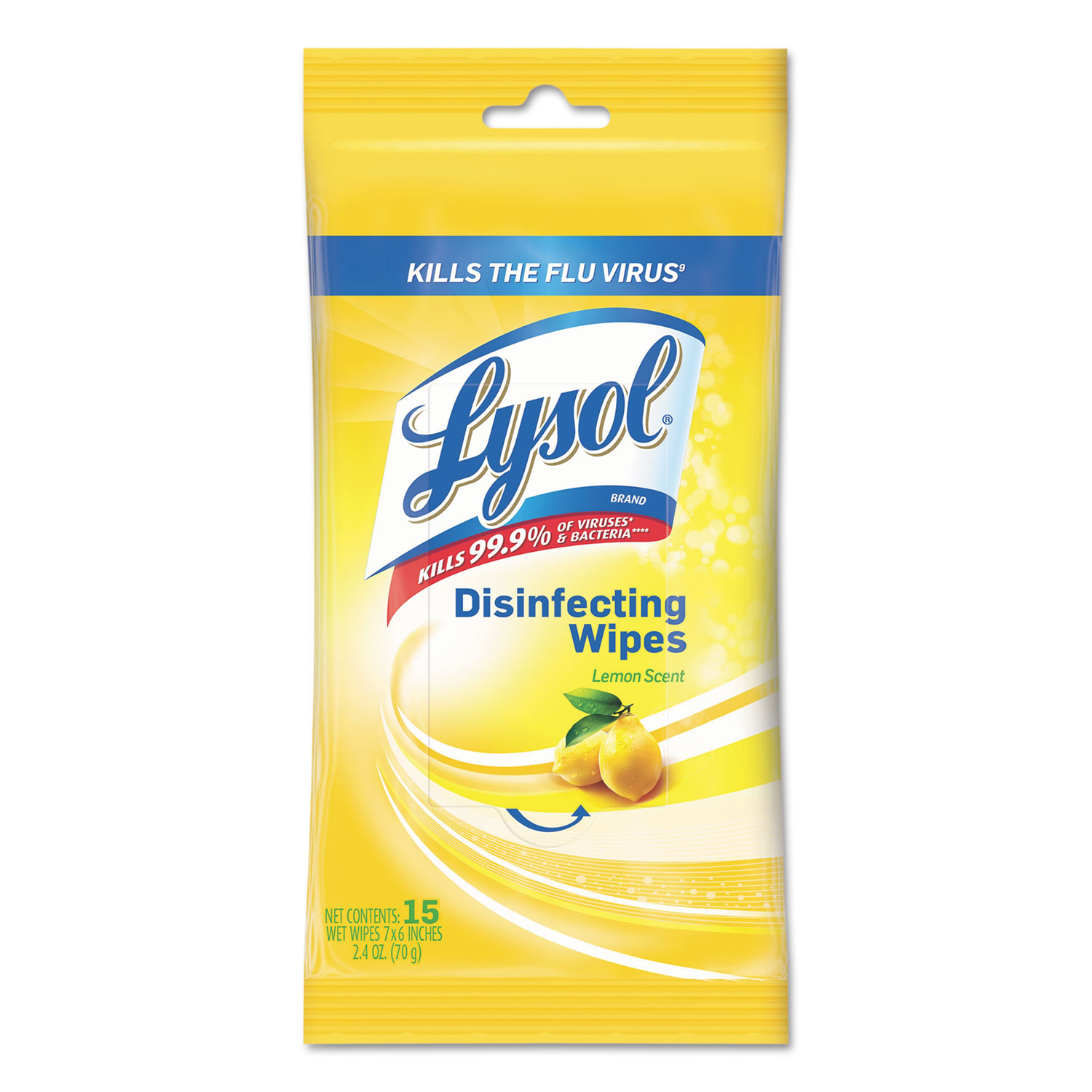  LYSOL Brand 19200-93043 Disinfecting Wipes, 7 x 8, Lemon, 15 Wipes/Pack (RAC93043PK) 