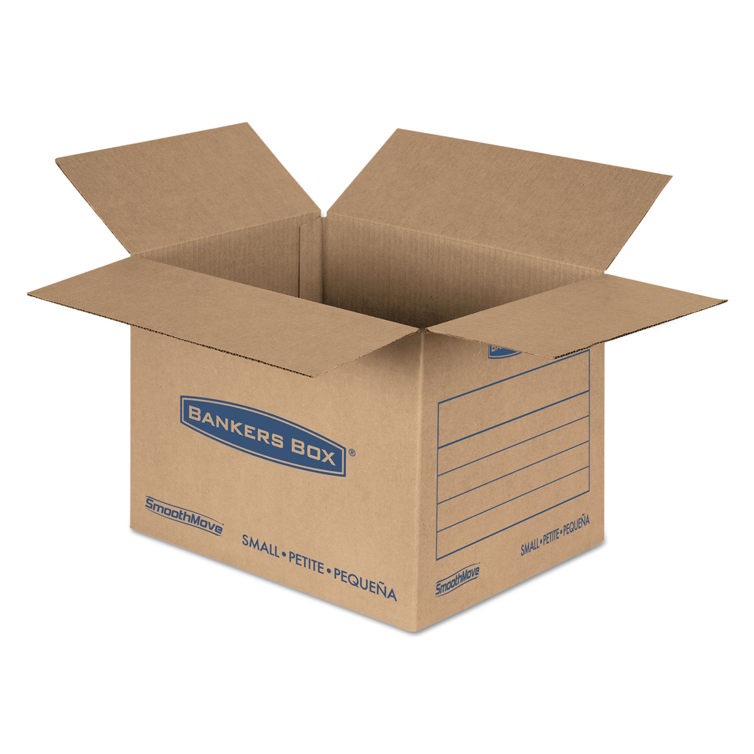 SmoothMove Basic Small Moving Boxes, 16l x 12w x 12h, Kraft/Blue, 25/Bundle