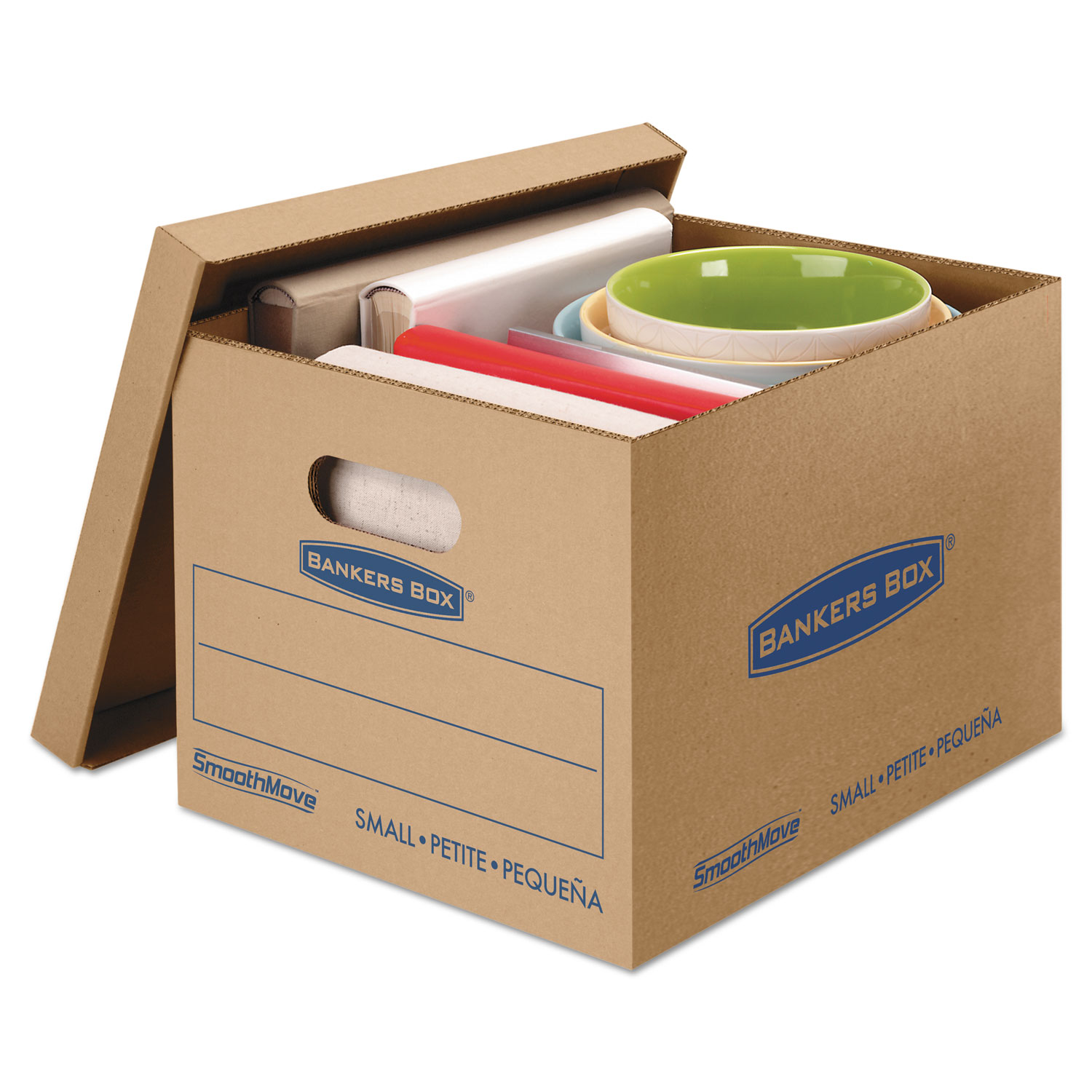 SmoothMove Classic Small Moving Boxes, 15l x 12w x 10h, Kraft/Blue, 10/Carton