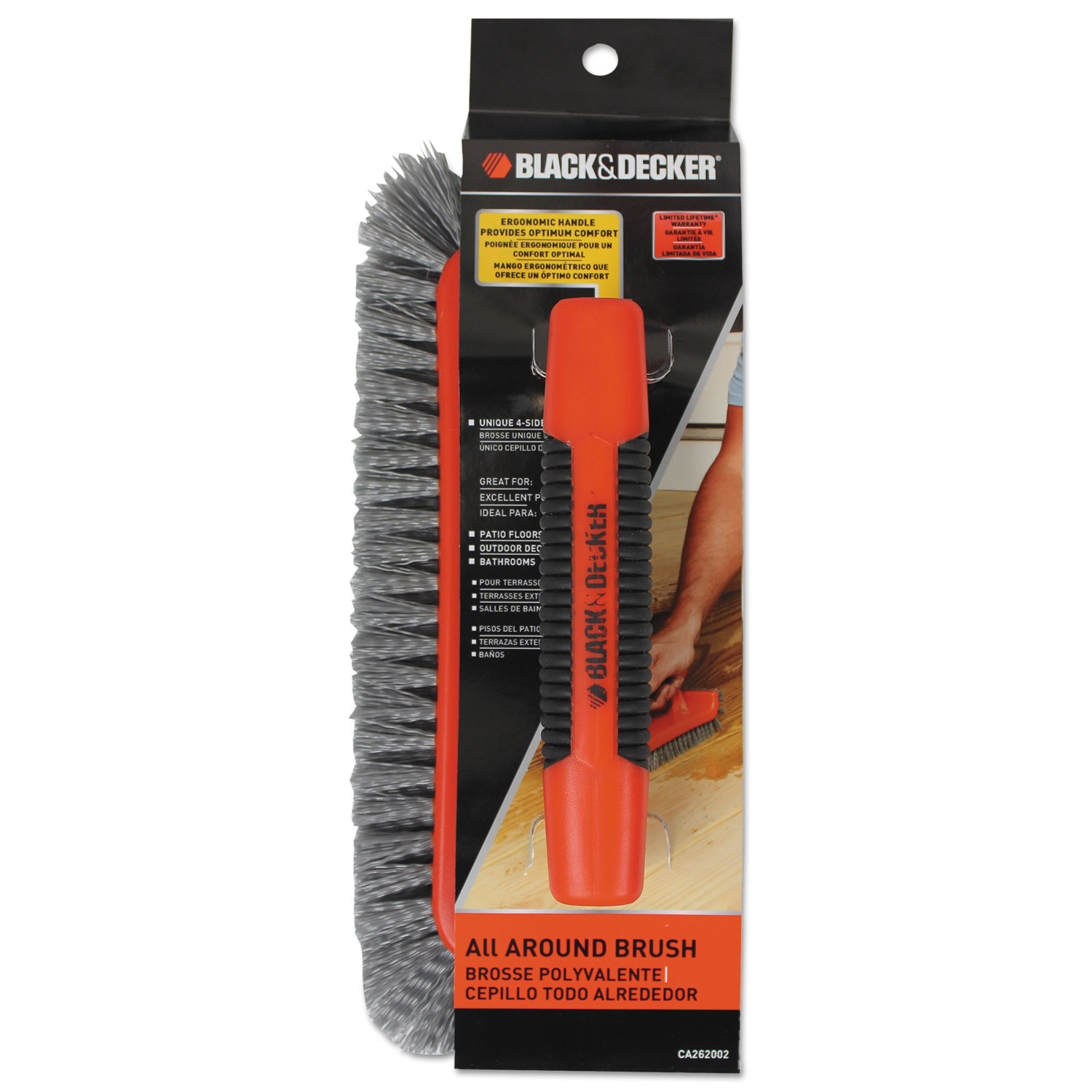 All Around Brush, Plastic, 10 Brush, 1 Bristles, Orange/Gray, 3 Pack