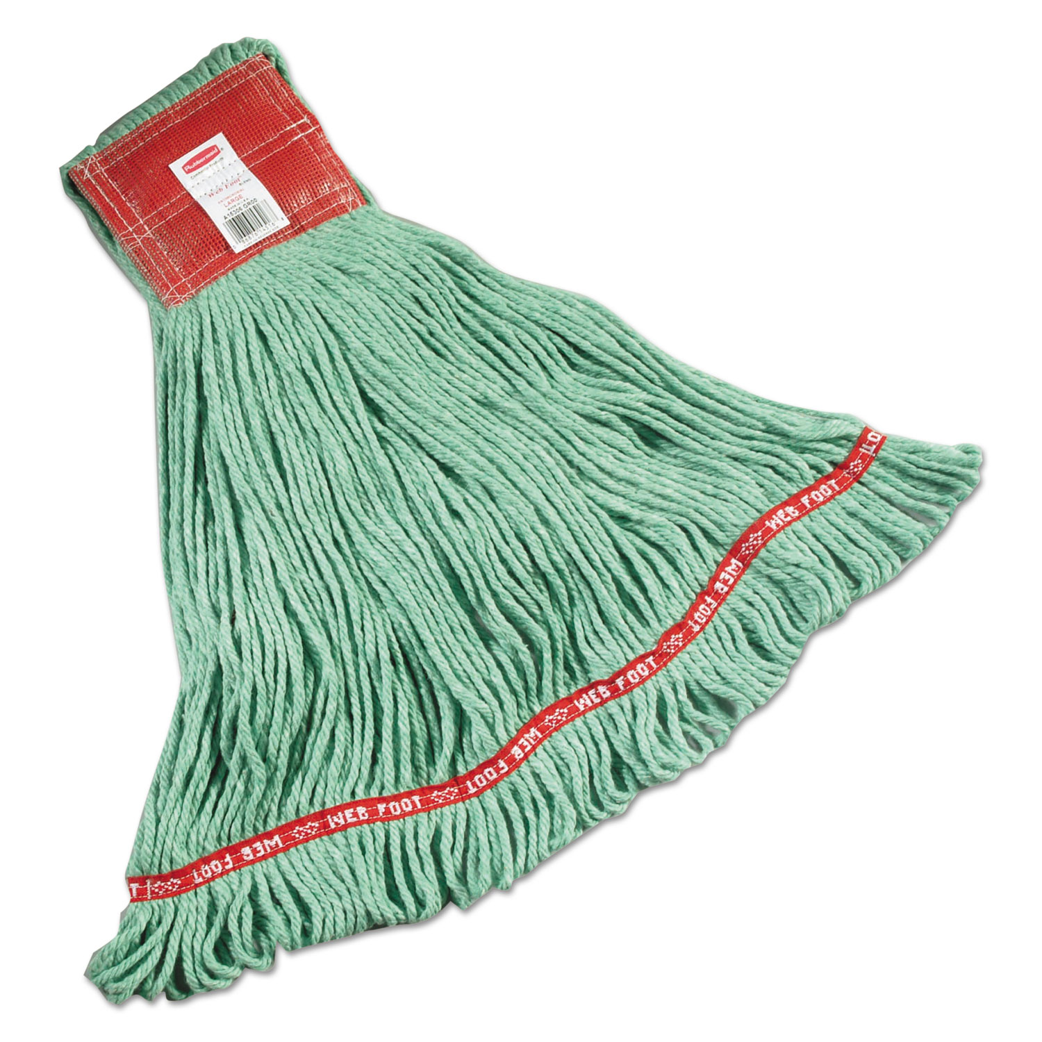  Rubbermaid Commercial FGA15306GR00 Web Foot Wet Mops, Cotton/Synthetic, Green, Large, 5-in. Red Headband,  6/Carton (RCPA153GRE) 