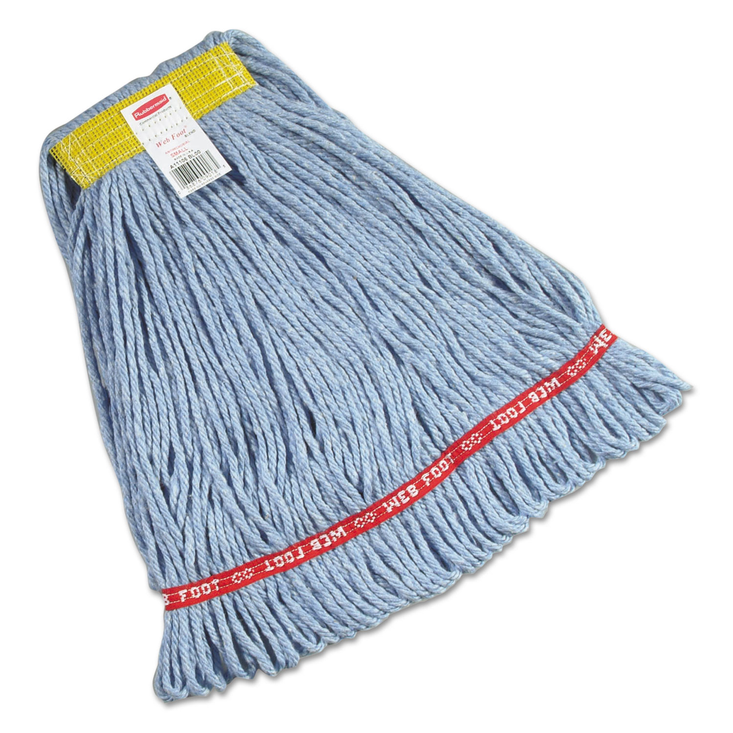  Rubbermaid Commercial FGA11106BL00 Web Foot Wet Mops, Cotton/Synthetic, Blue, Small, 1 Yellow Headband, 6/Carton (RCPA111BLU) 