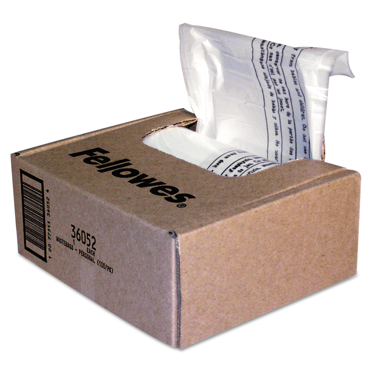  Fellowes 36052 Shredder Waste Bags, 6-7 gal Capacity, 100/Carton (FEL36052) 