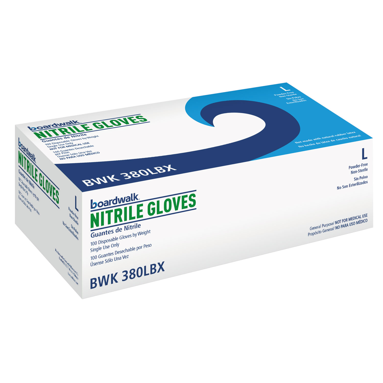  Boardwalk BWK380LBX Disposable General-Purpose Nitrile Gloves, Large, Blue, 100/Box (BWK380LBX) 