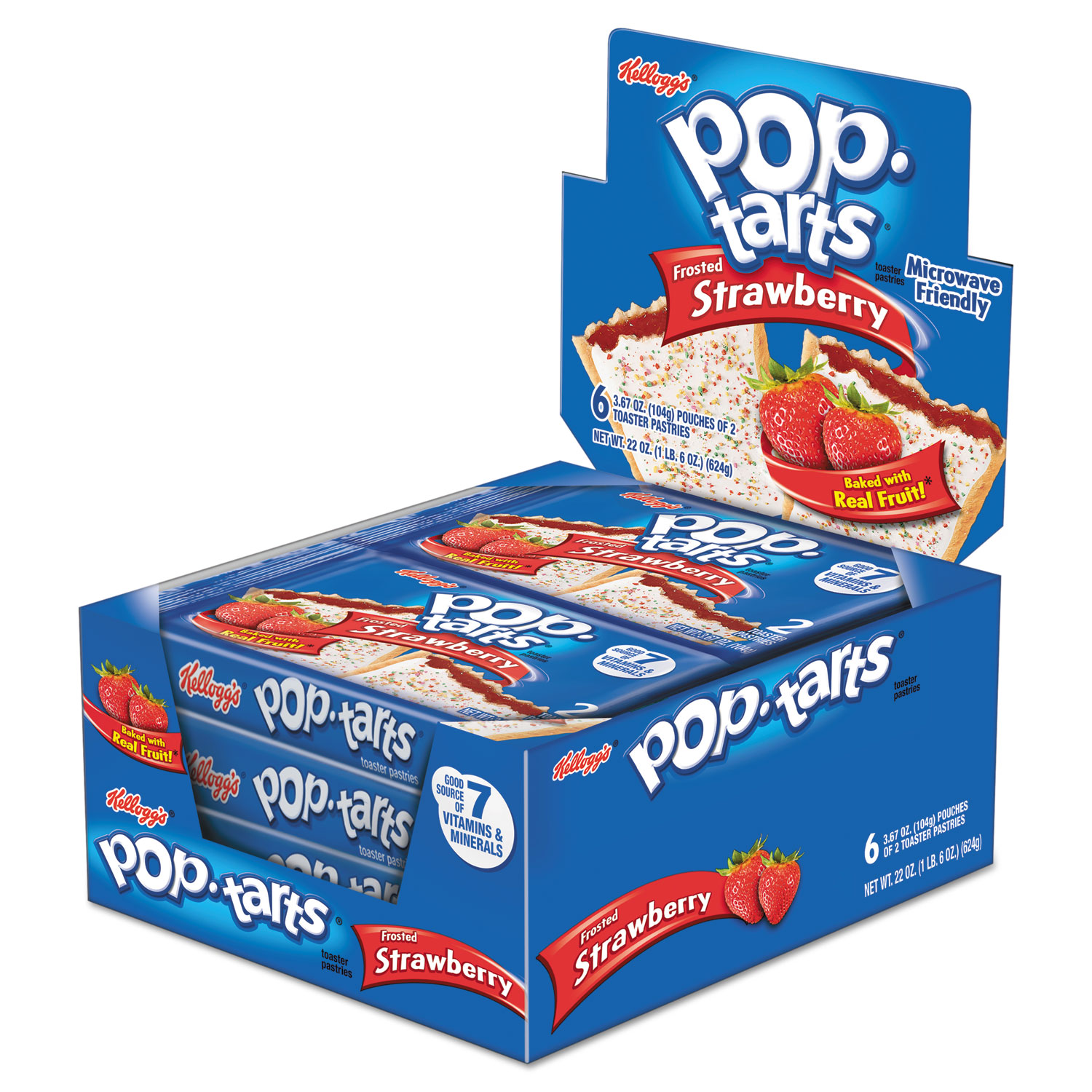 Kelloggs Pop Tarts, Frosted Strawberry, 3.67 oz, 2/Kelloggs Kelloggs Pack, 6 Packs/Box