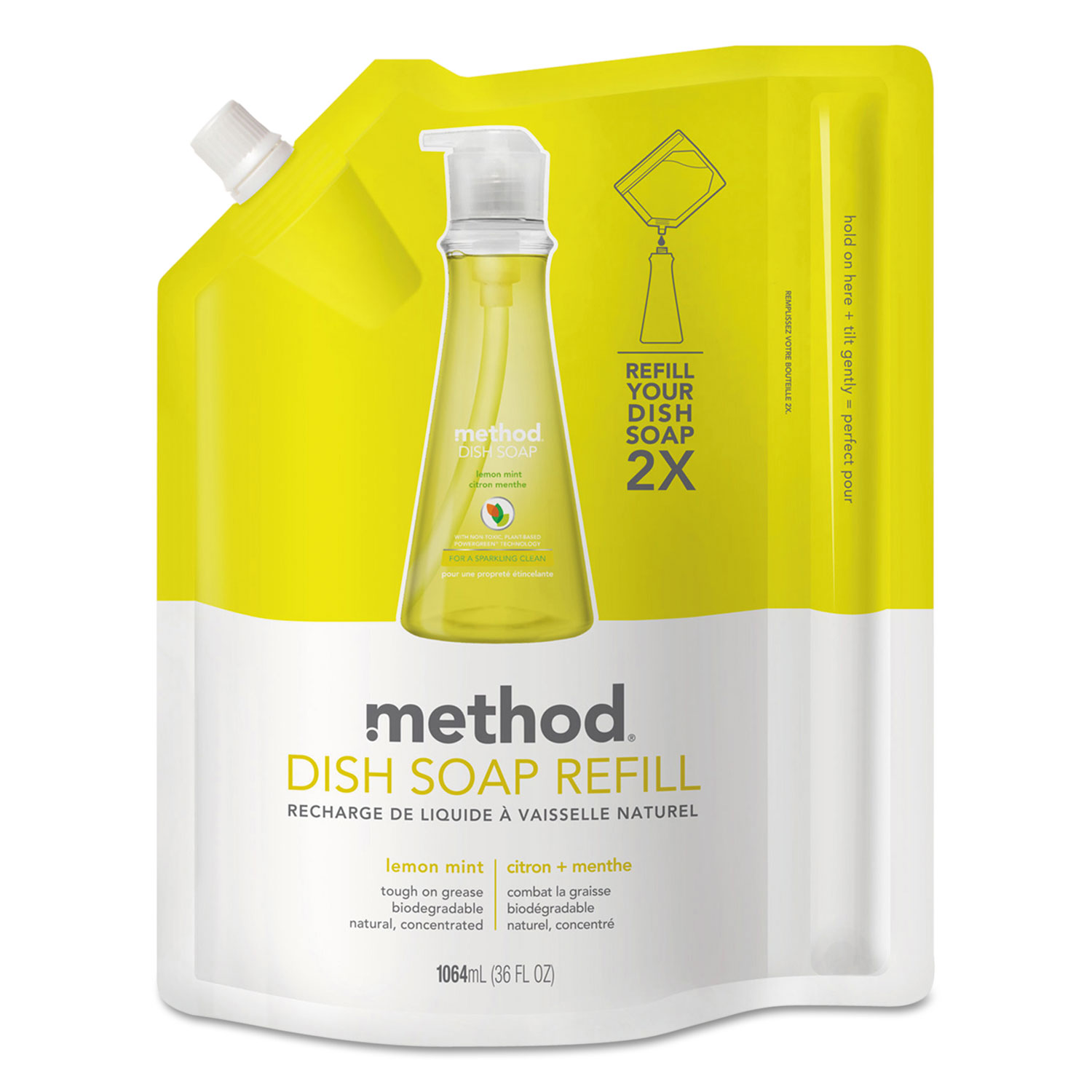  Method 01341 Dish Soap Refill, Lemon Mint, 36 oz Pouch, 6/Carton (MTH01341) 