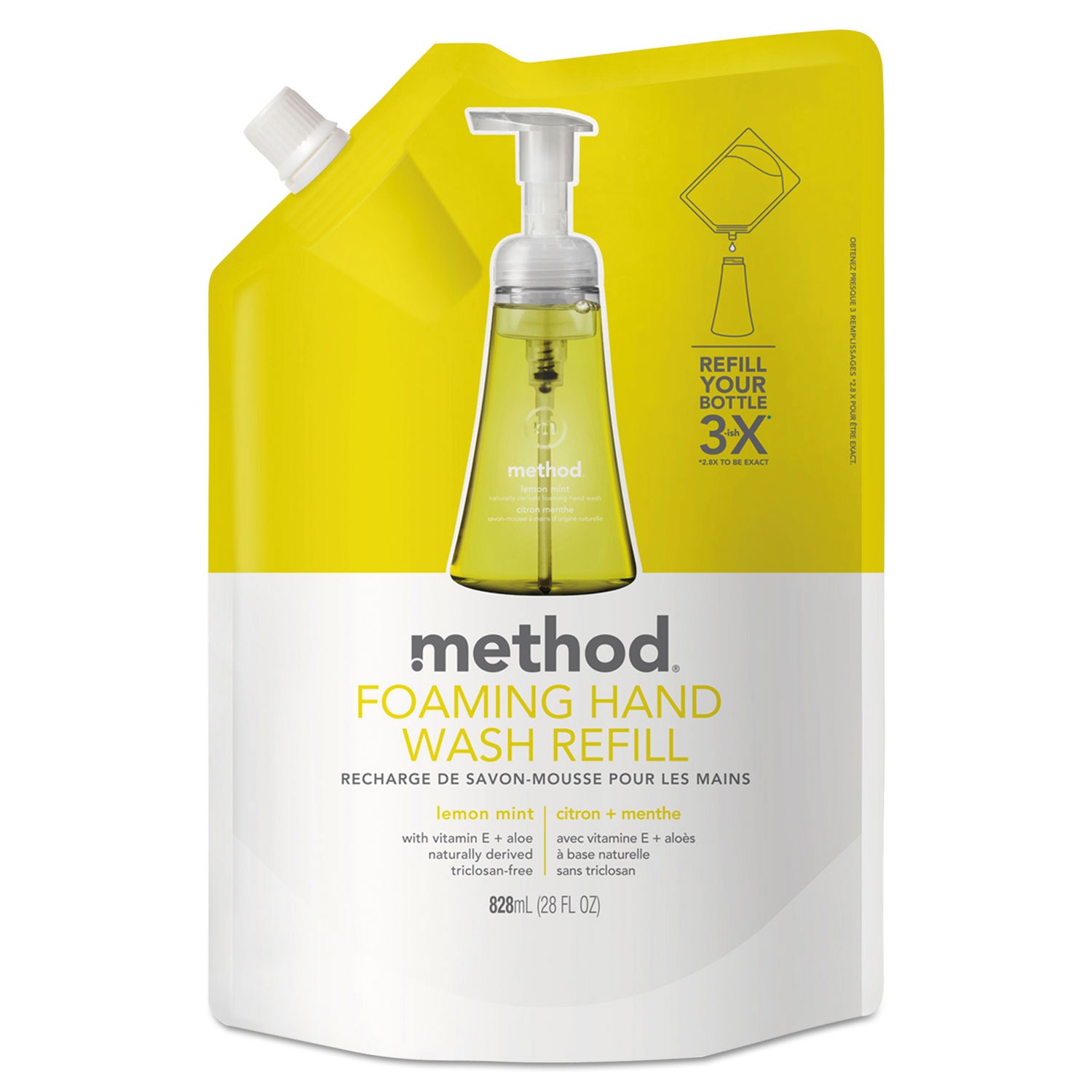  Method 01365CT Foaming Hand Wash Refill, Lemon Mint, 28 oz Pouch, 6/Carton (MTH01365CT) 